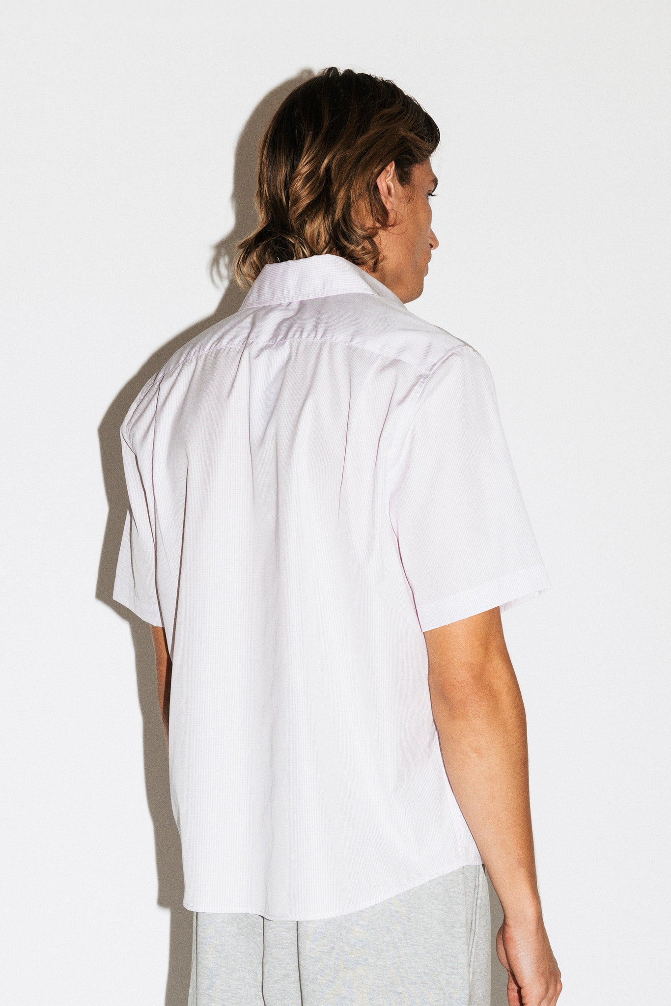 Zephyr Boxy Short-Sleeve Button Up Shirt | Purple Grid
