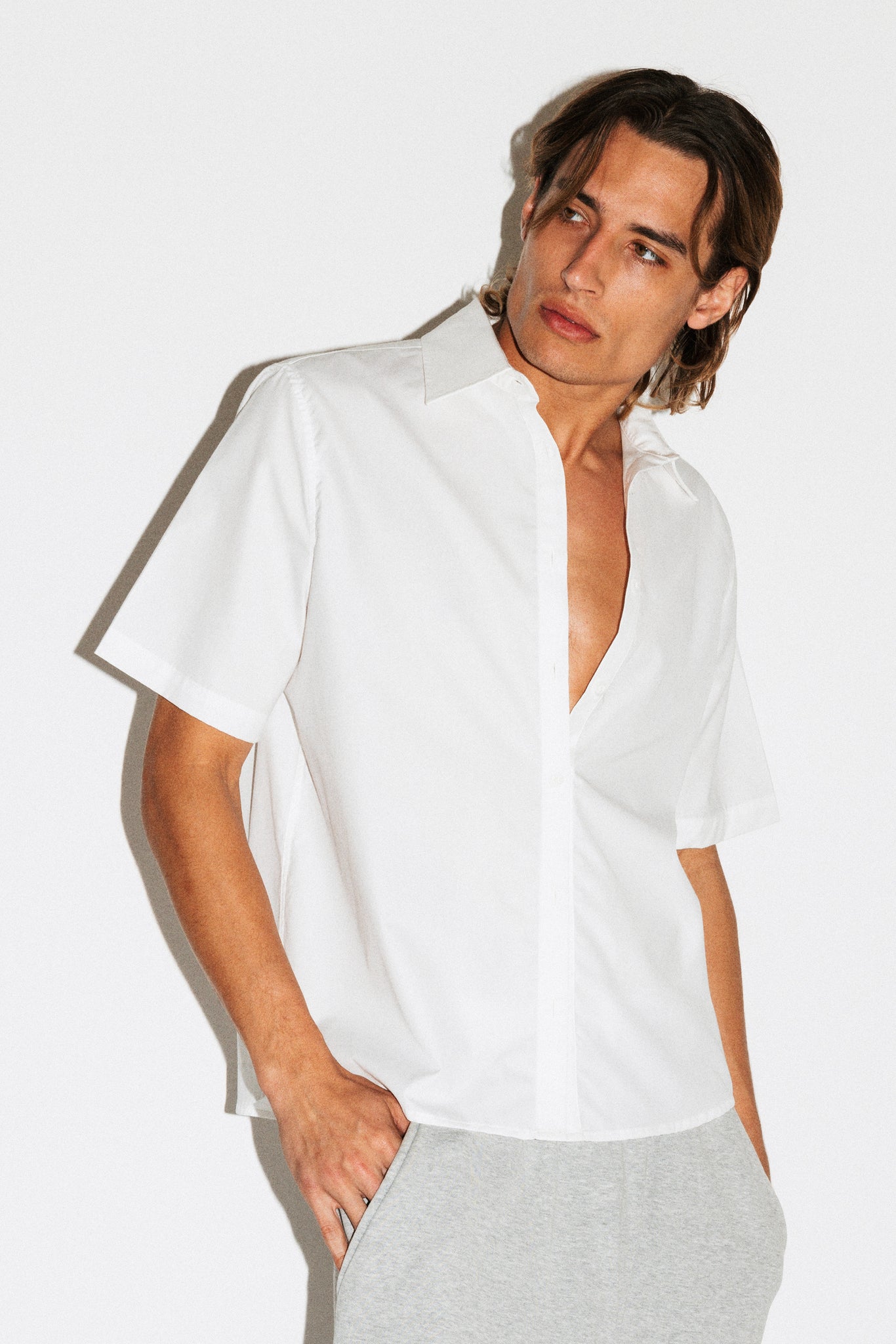 Zephyr Boxy Short-Sleeve Button Up Shirt  |  White