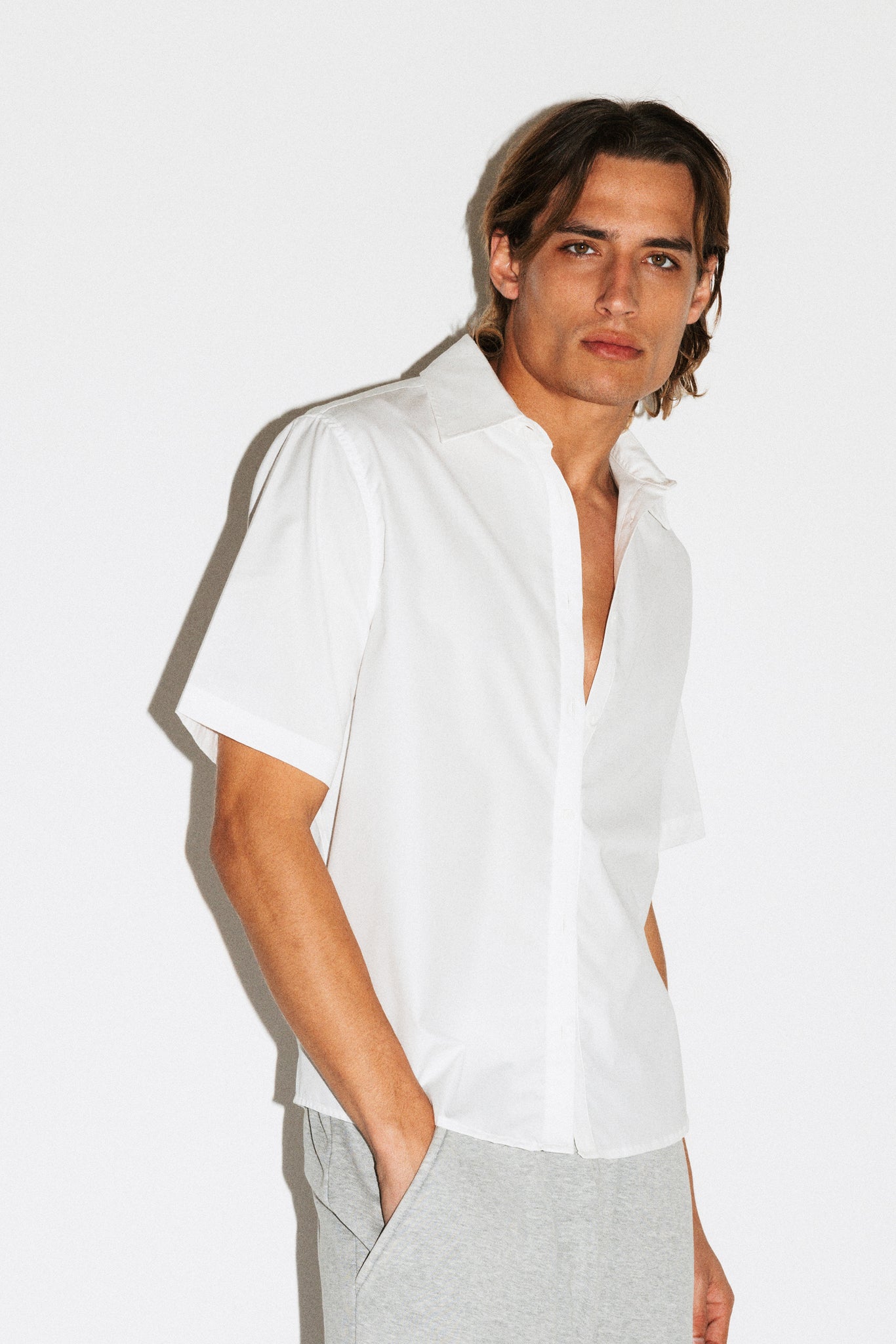Zephyr Boxy Short-Sleeve Button Up Shirt  |  White