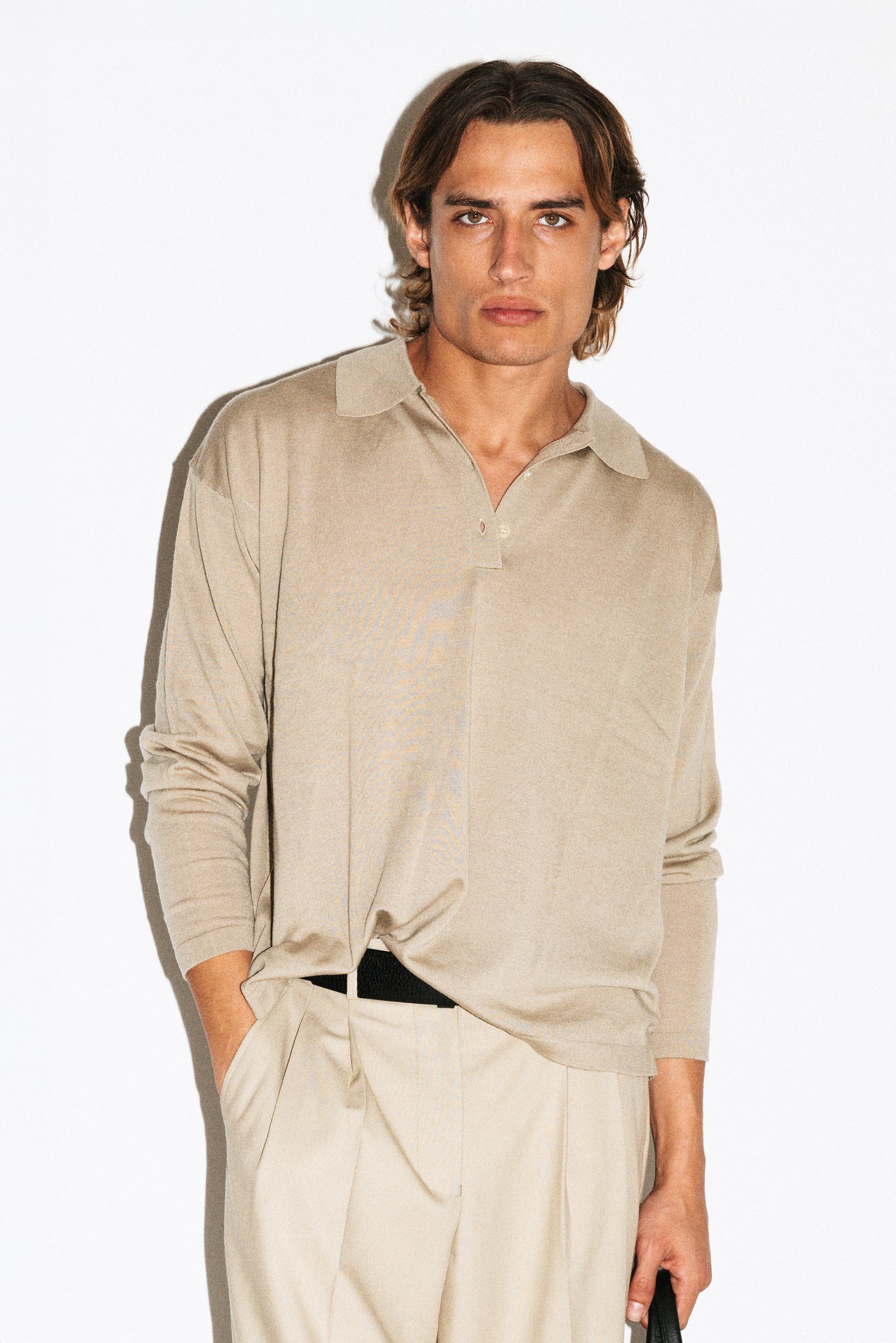 Lakeview Long Sleeve Merino Polo  |  Travertine