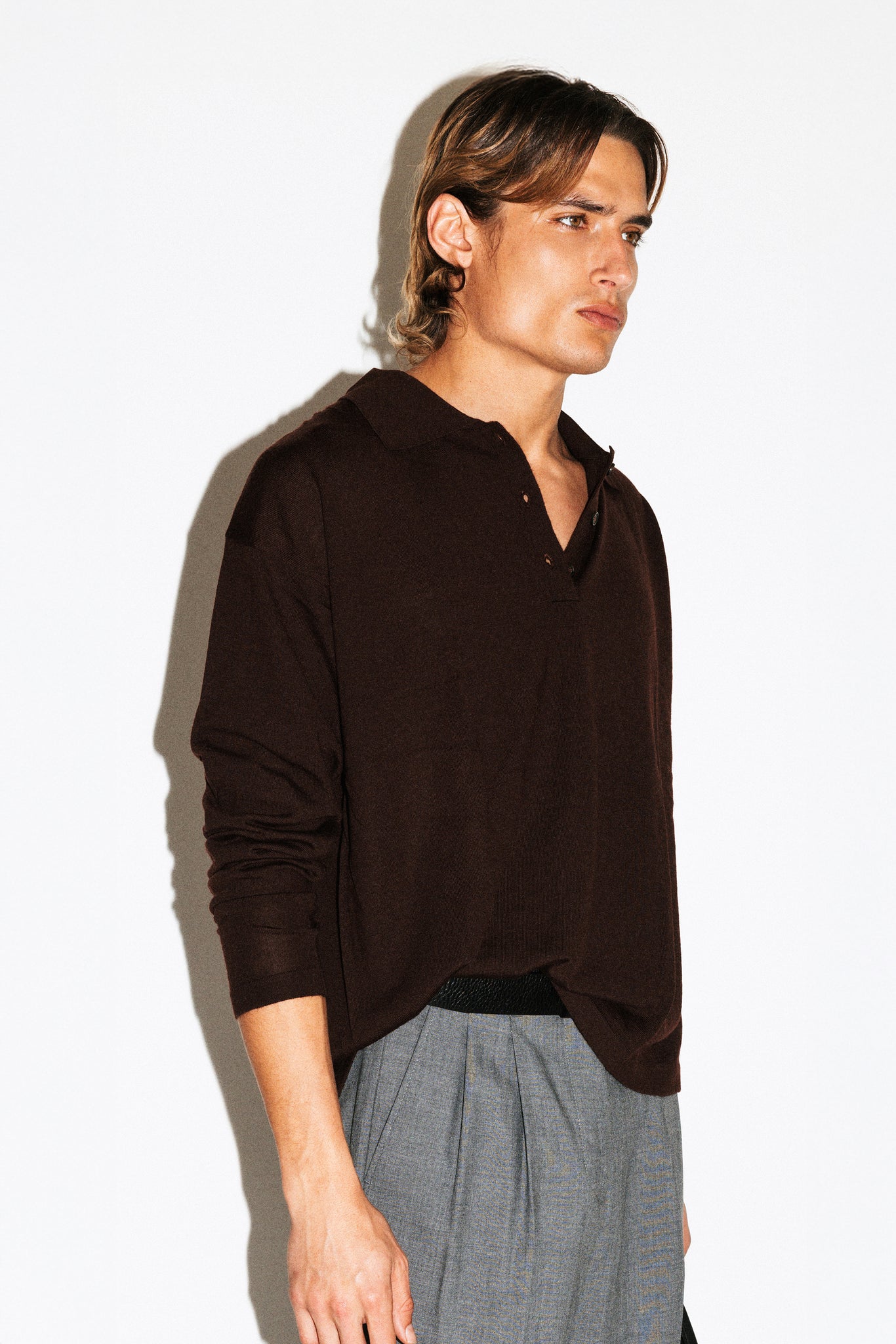 Lakeview Long Sleeve Merino Polo  |  Chocolate Brown