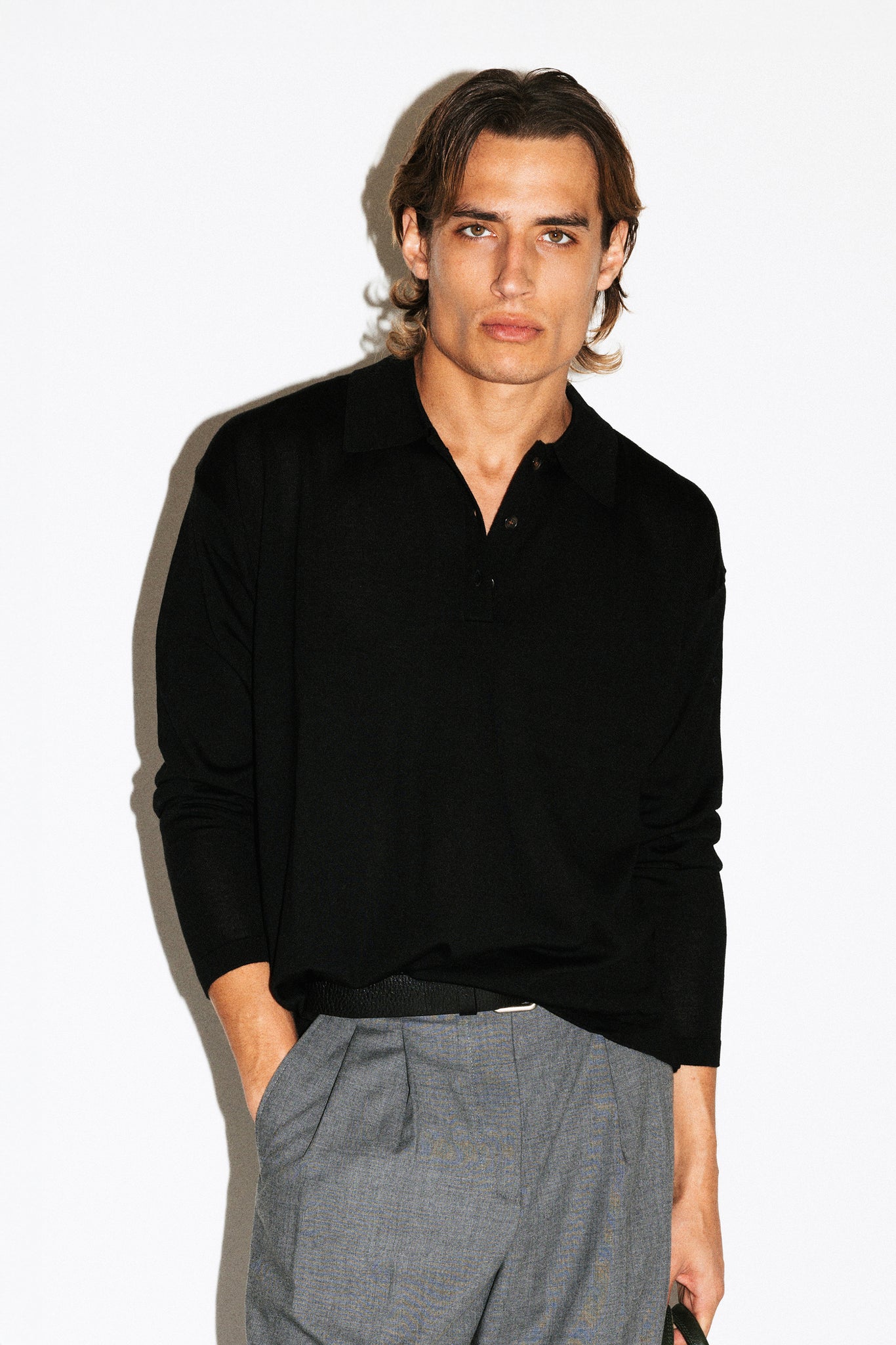 Lakeview Long Sleeve Merino Polo  |  Black