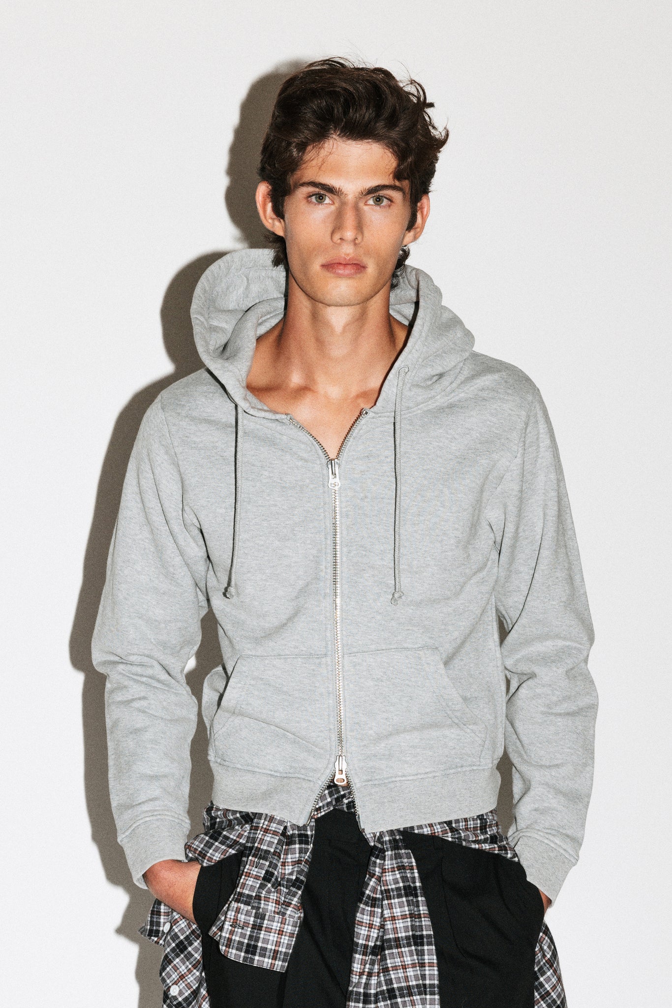 Douglas Shrunken Zip Hoodie  |  Grey Melange