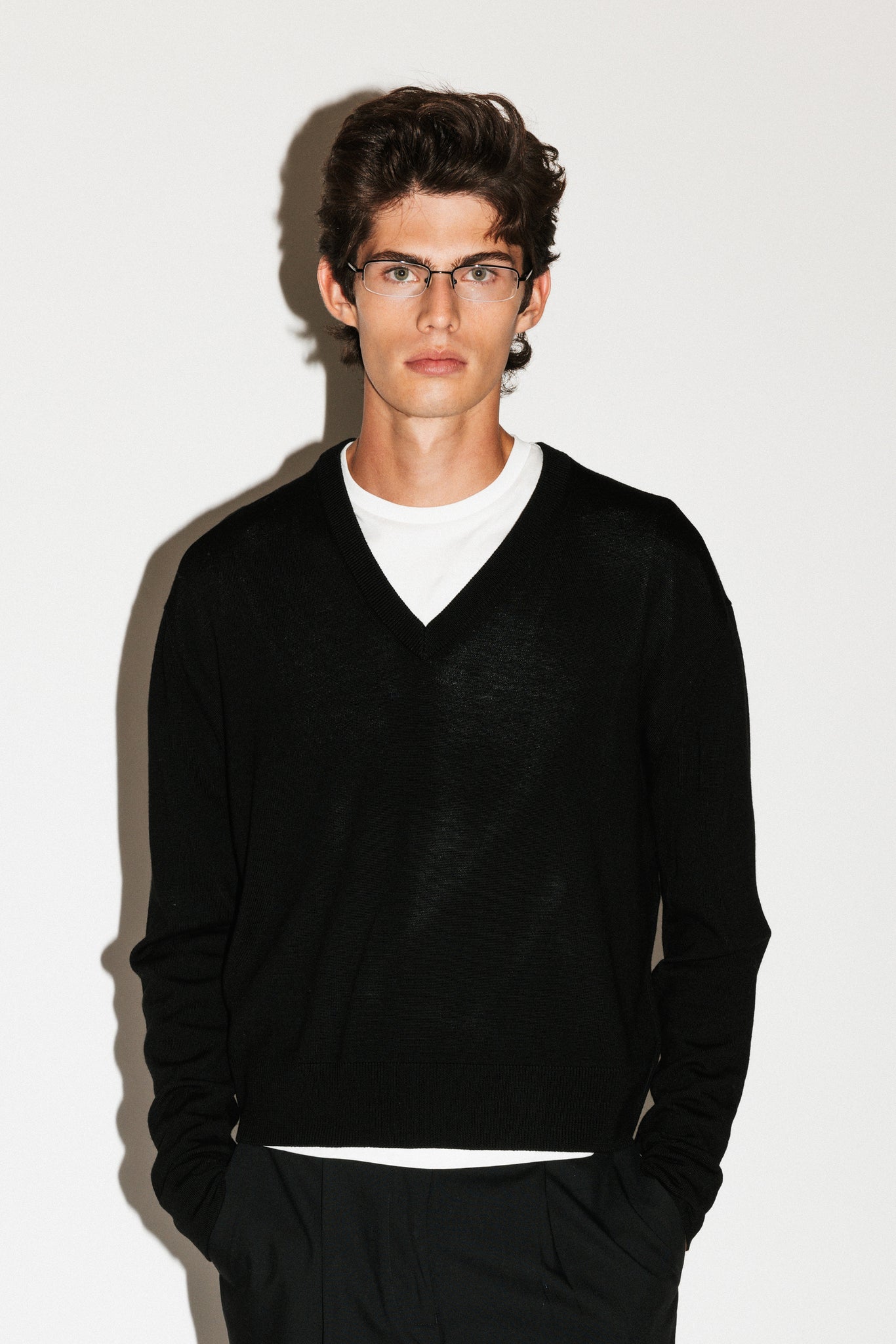 Clinton Low V-Neck Merino Sweater  |  Black