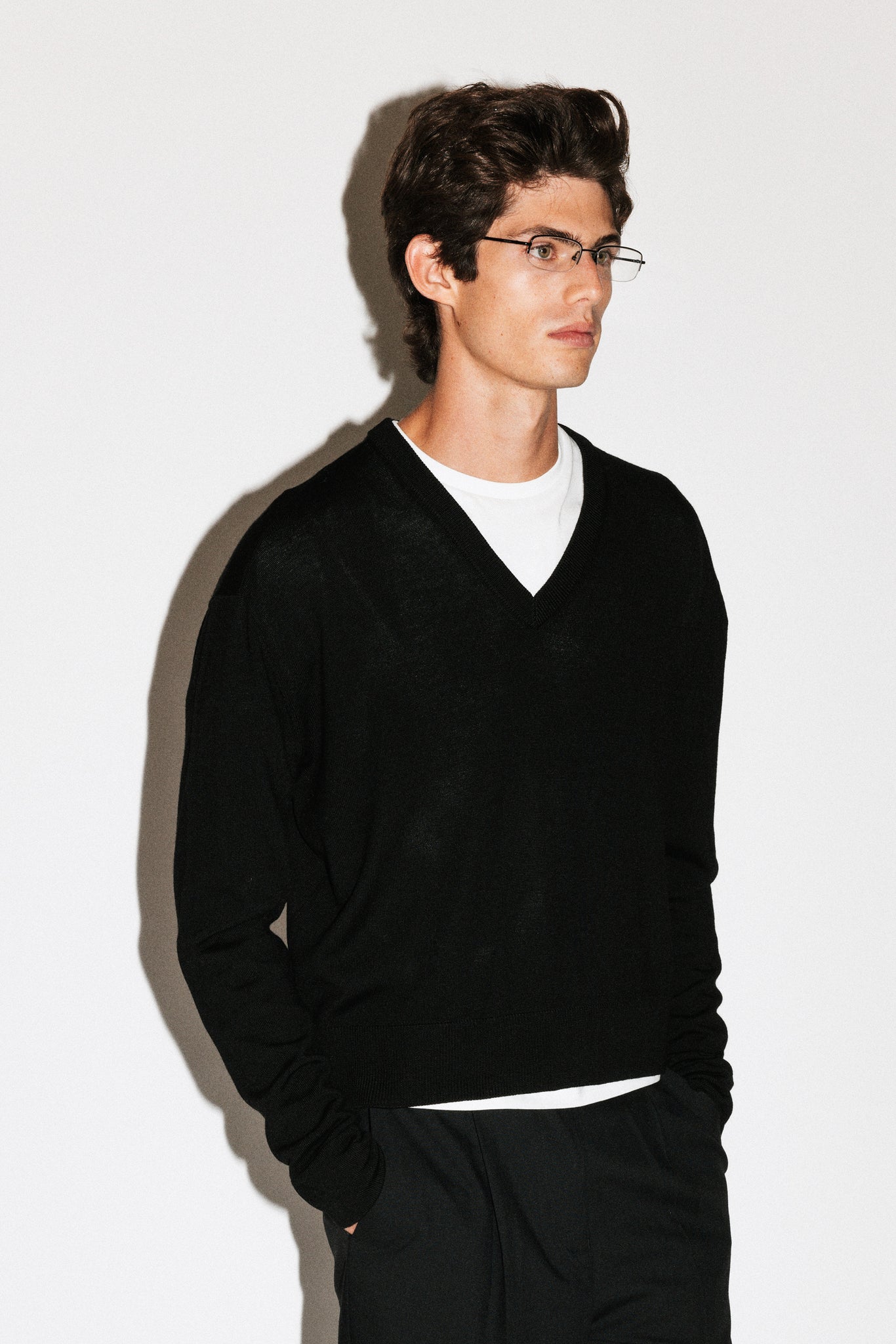 Clinton Low V-Neck Merino Sweater  |  Black