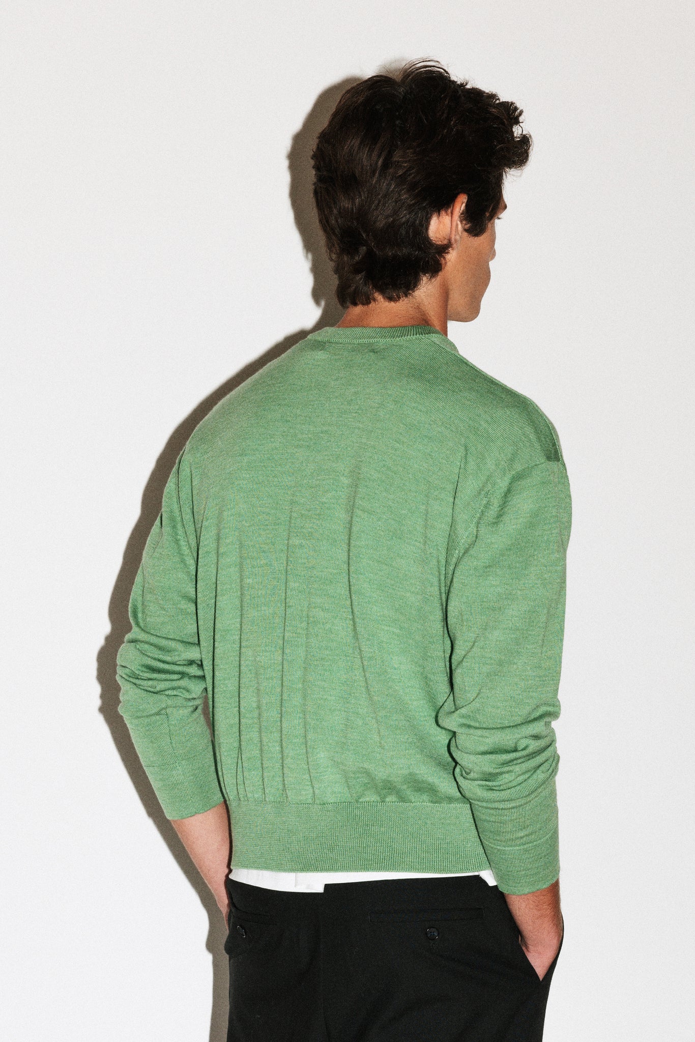 Clinton Low V-Neck Merino Sweater  |  Green Melange