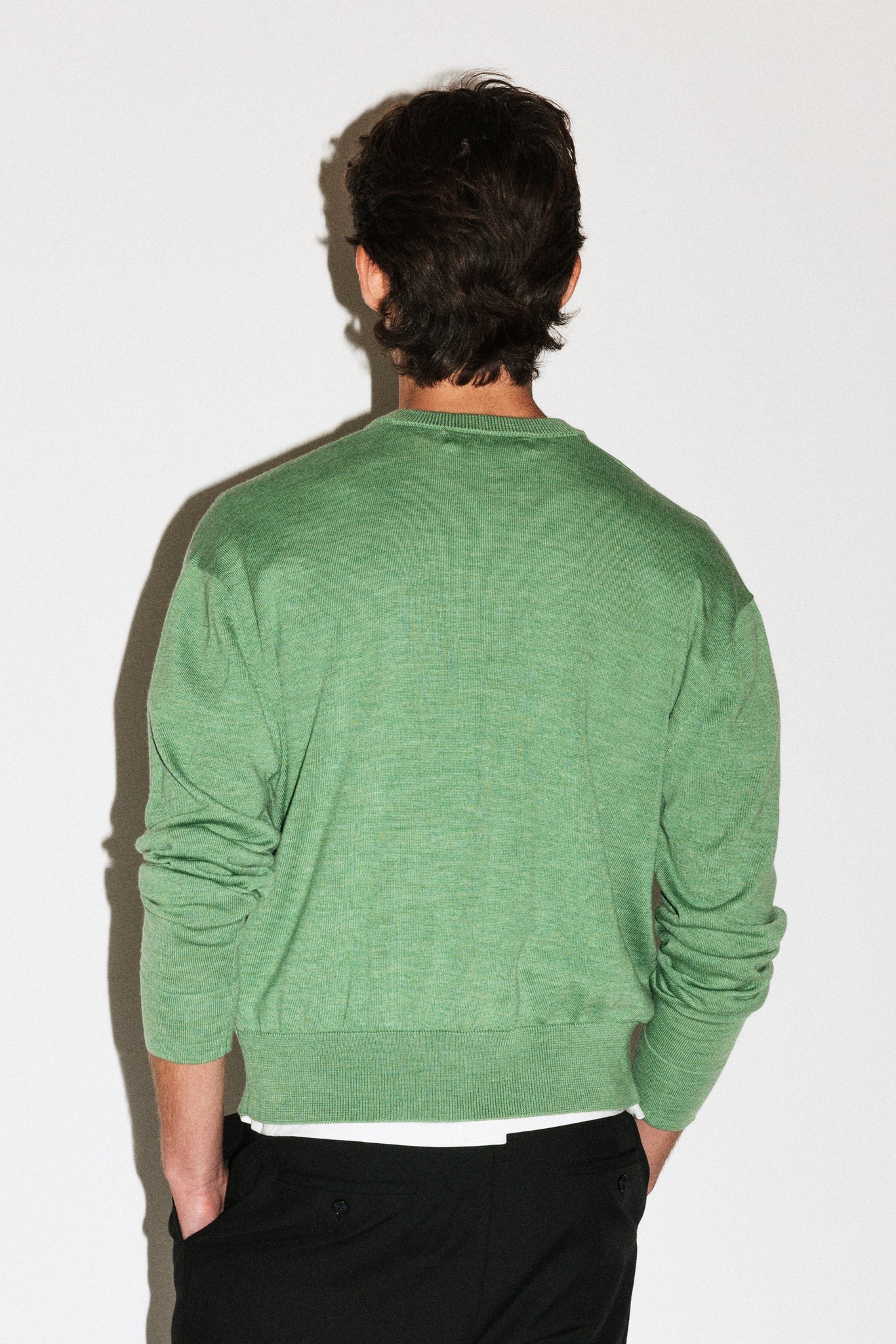 Clinton Low V-Neck Merino Sweater  |  Green Melange