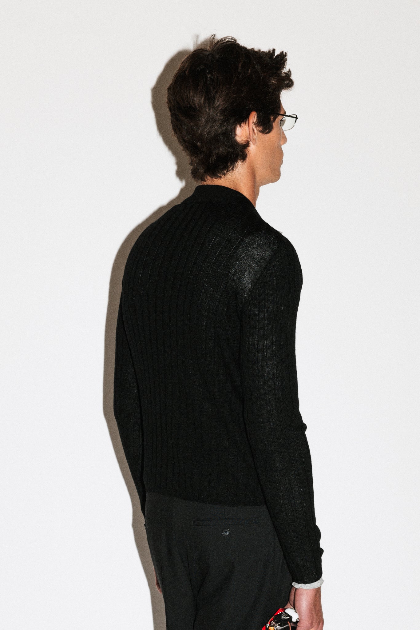 Harland Ribbed Knit Polo  |  Black