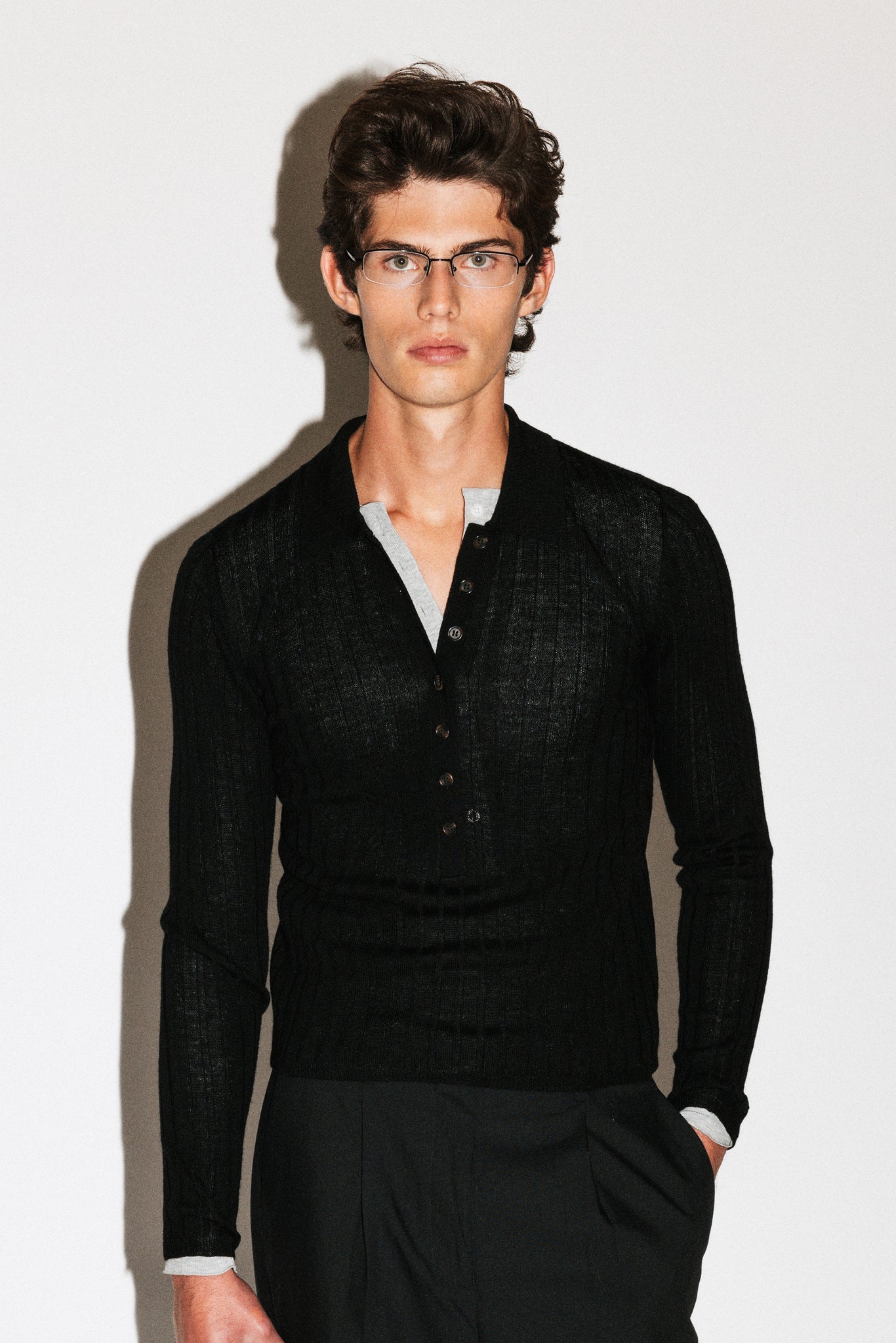 Harland Ribbed Knit Polo  |  Black