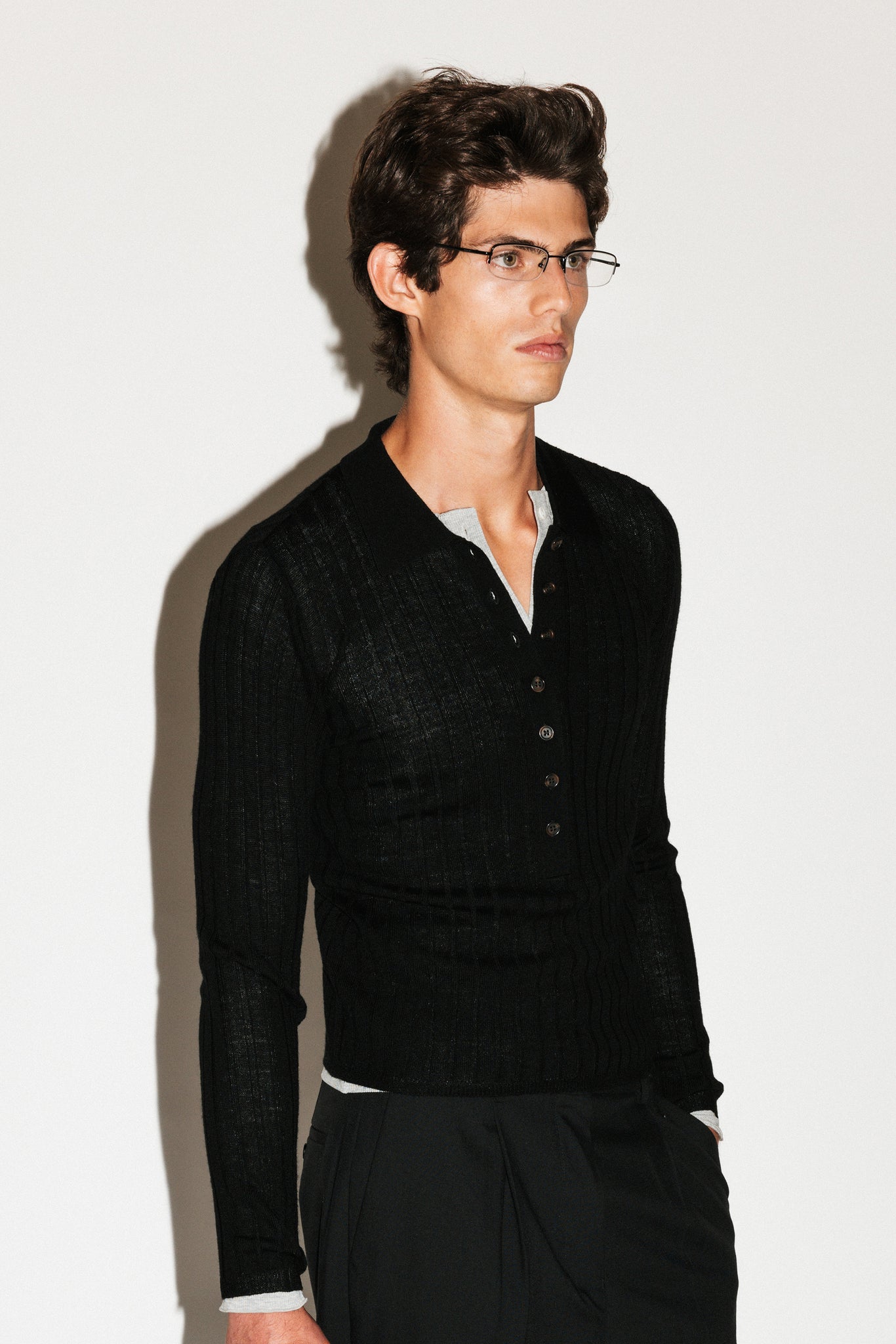 Harland Ribbed Knit Polo  |  Black
