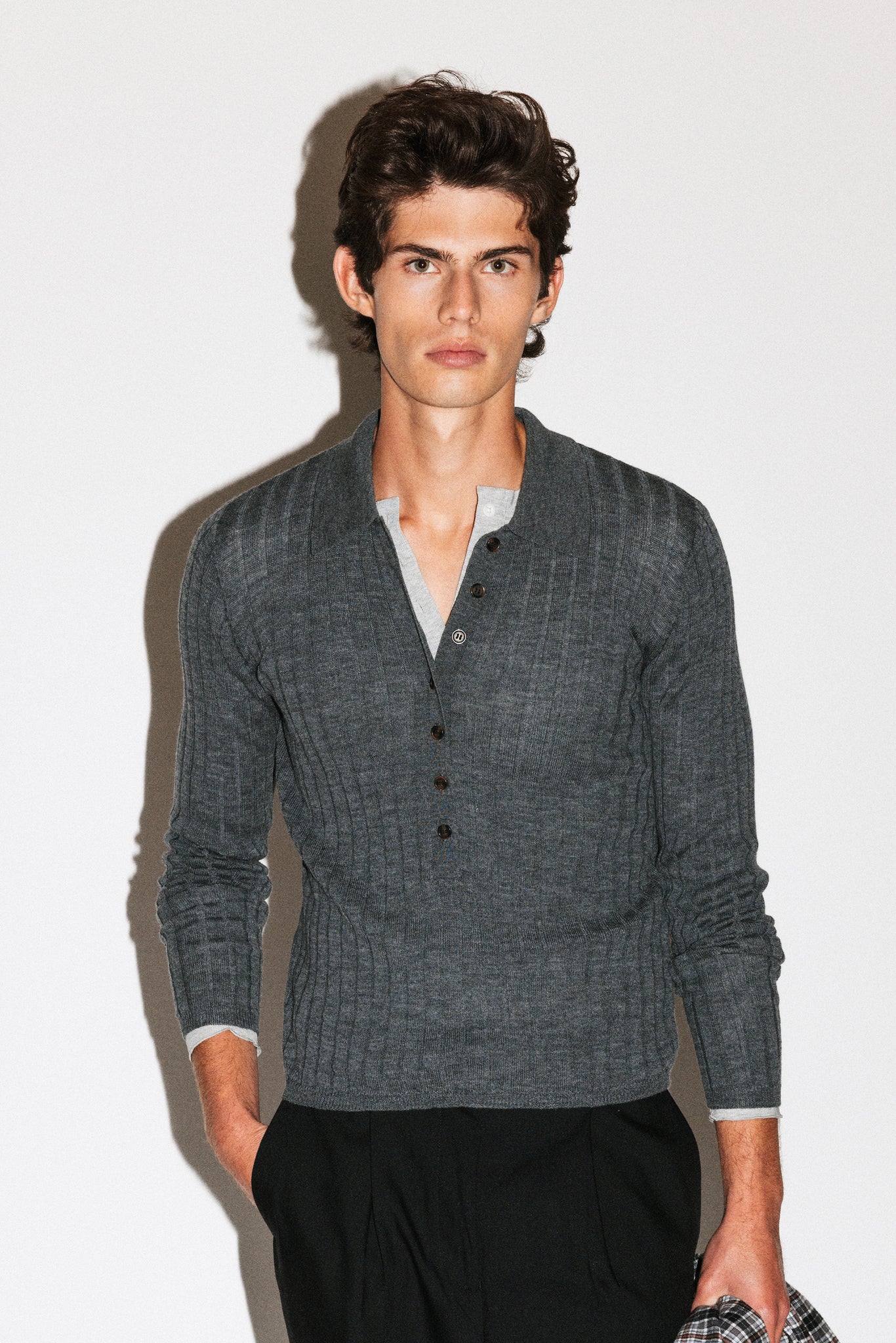 Harland Ribbed Knit Polo  |  Grey Melange