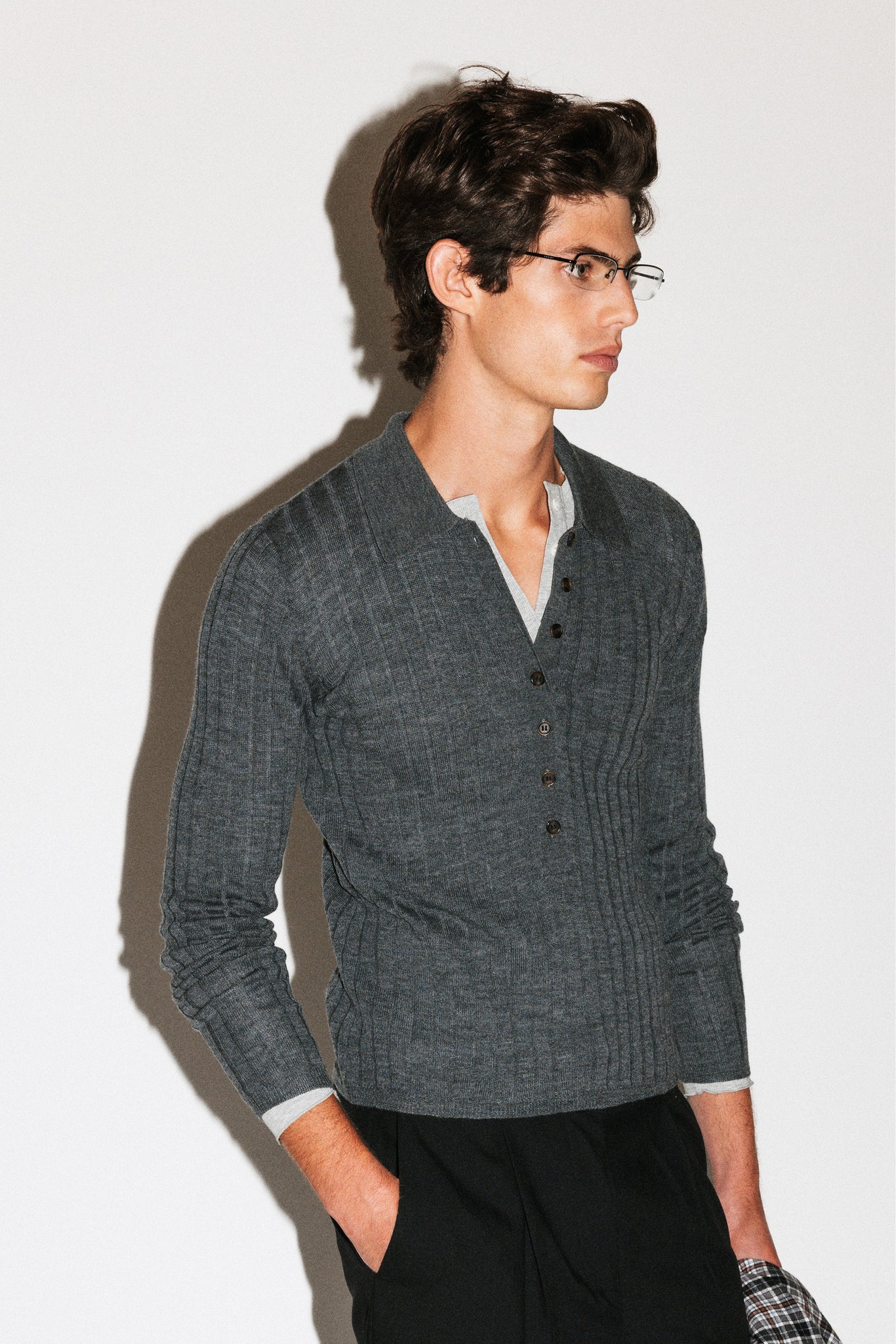 Harland Ribbed Knit Polo  |  Grey Melange