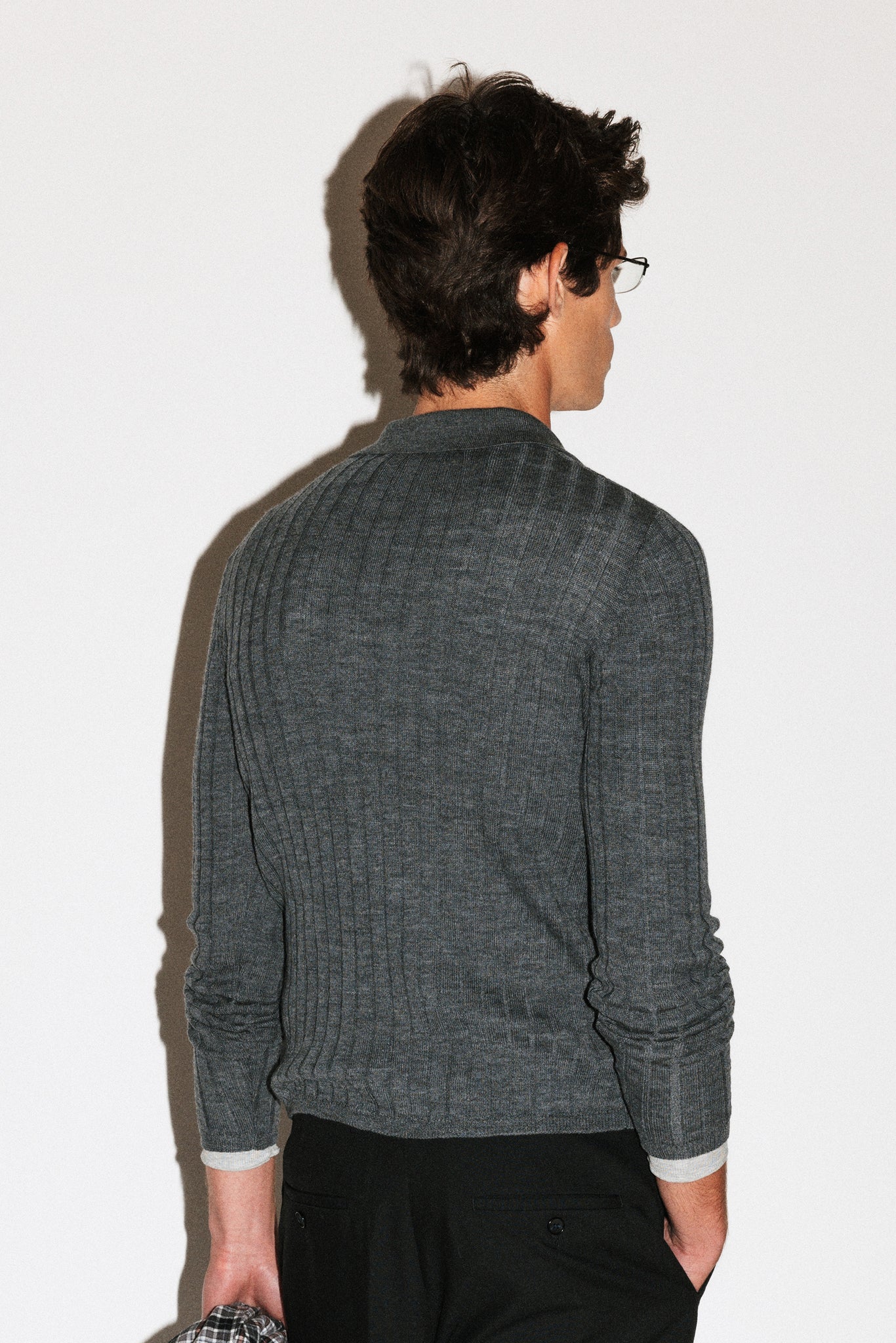 Harland Ribbed Knit Polo  |  Grey Melange