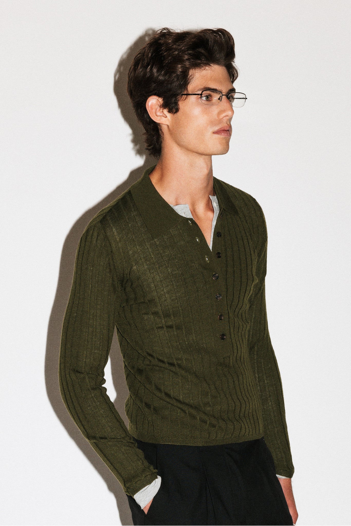 Harland Ribbed Knit Polo  |  Moss