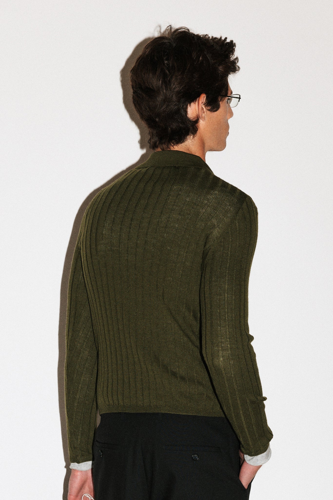 Harland Ribbed Knit Polo  |  Moss