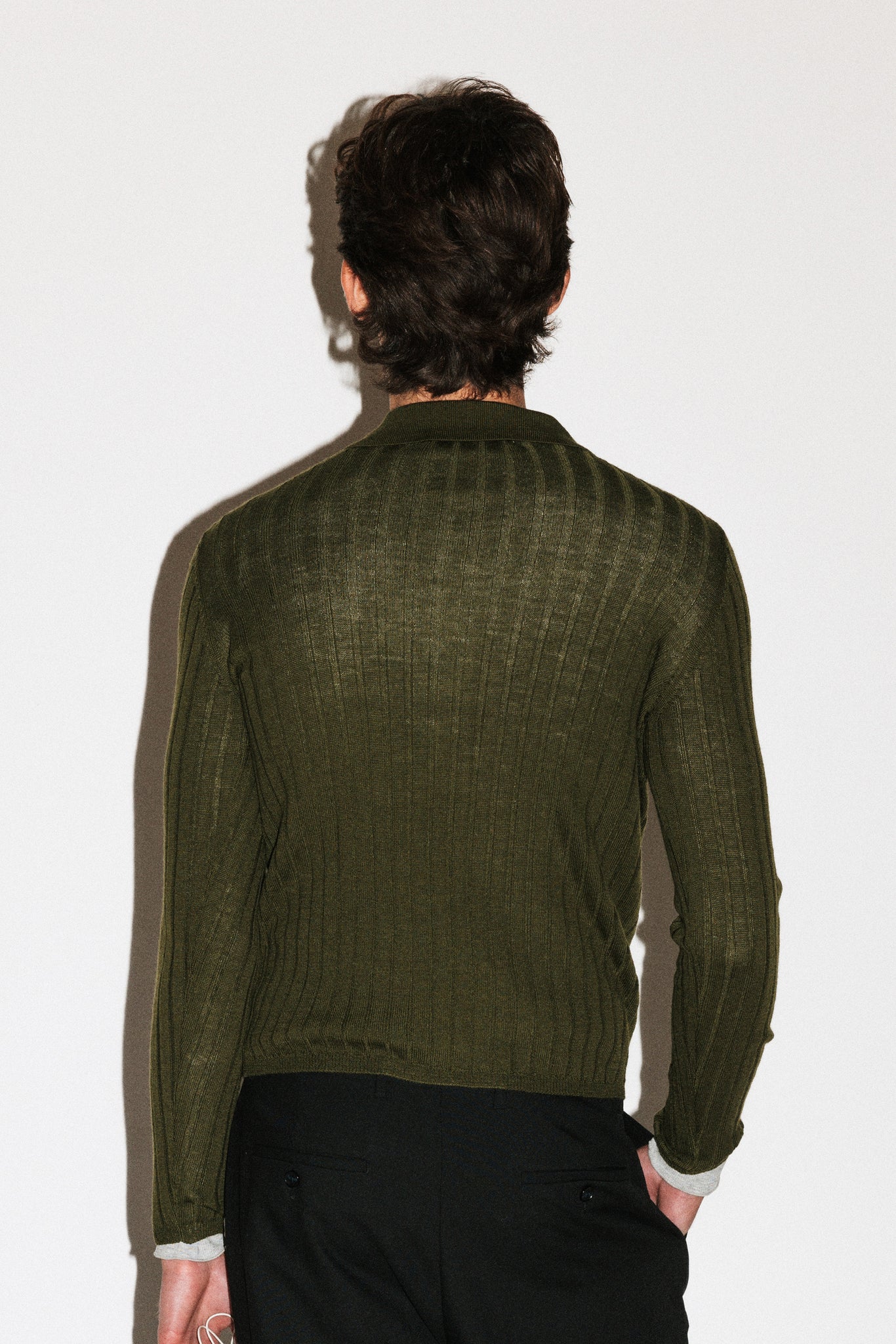 Harland Ribbed Knit Polo  |  Moss