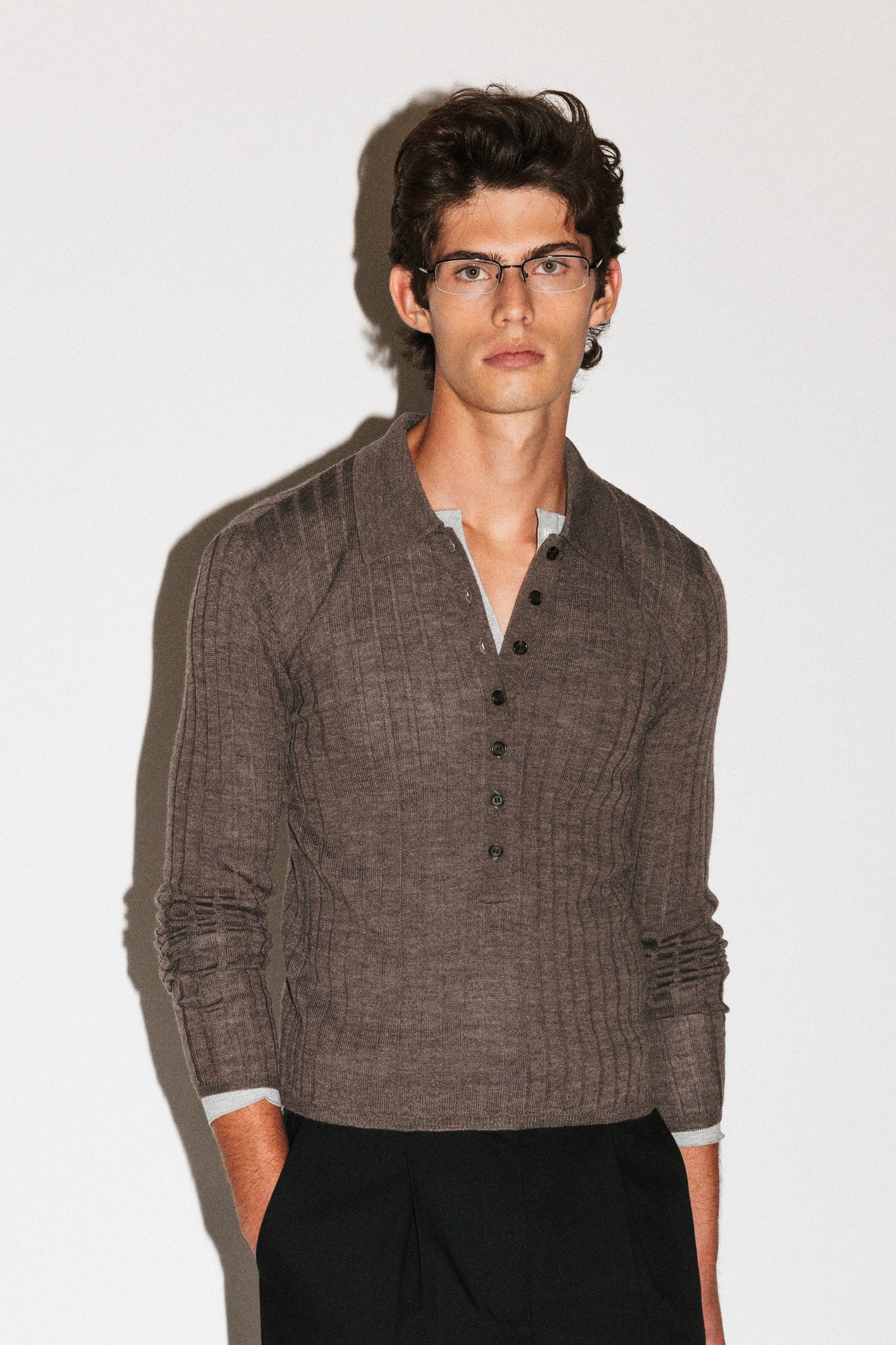 Harland Ribbed Knit Polo  |  Taupe Melange