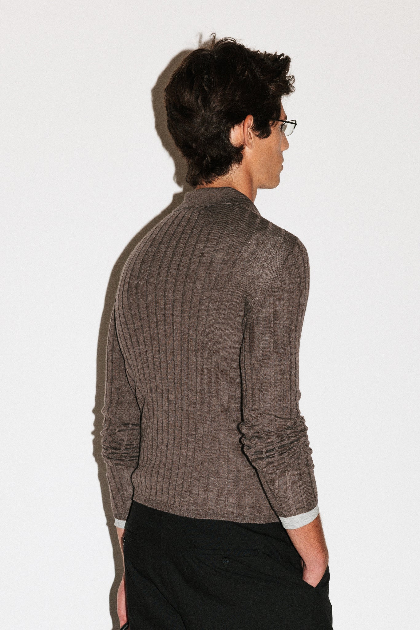 Harland Ribbed Knit Polo  |  Taupe Melange