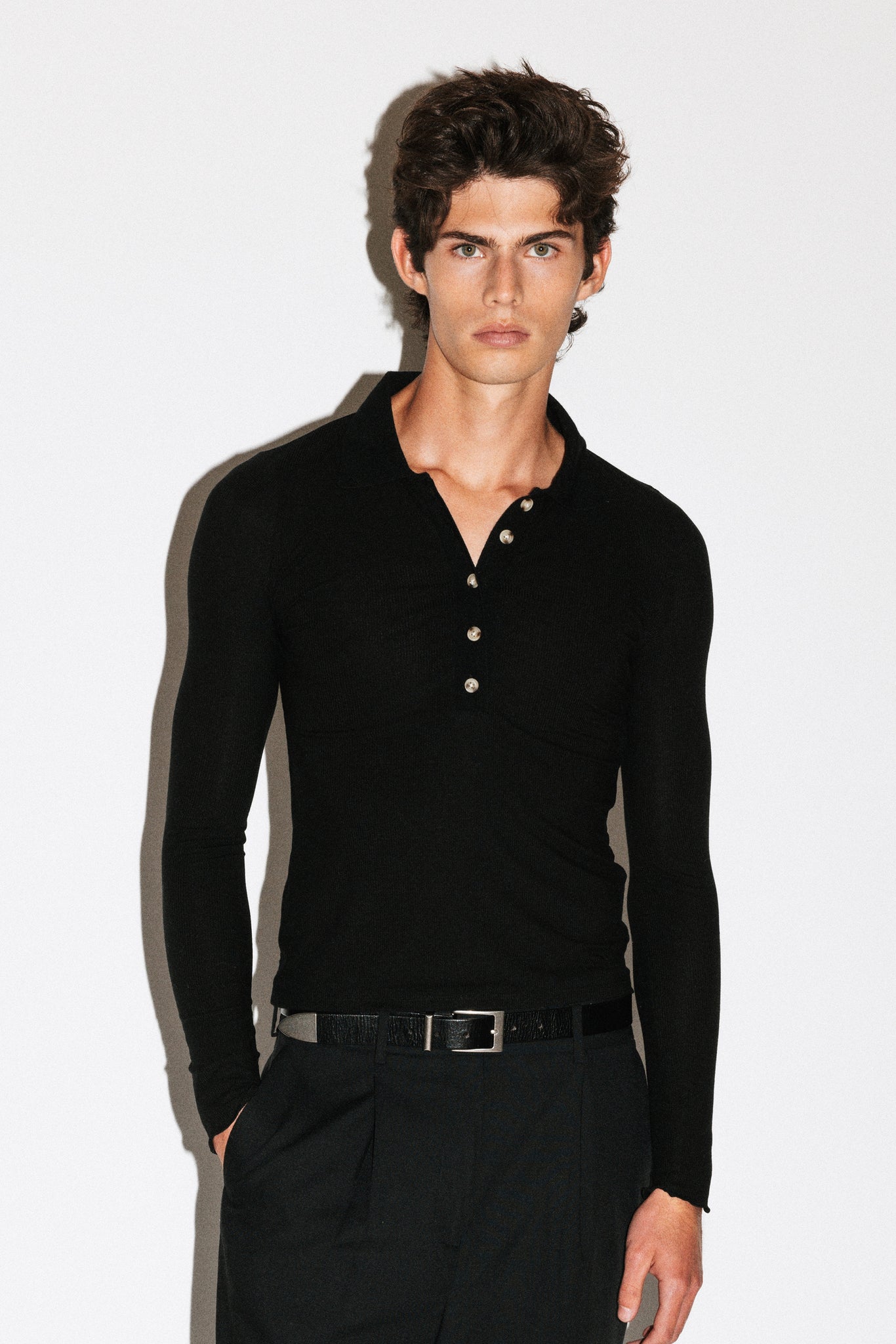 Willey Slim Silk Polo  |  Black