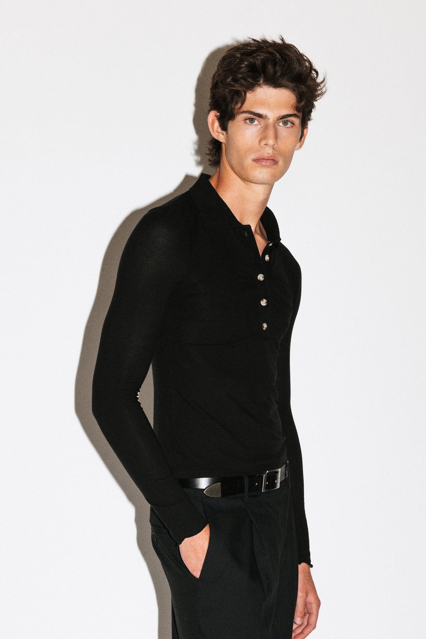 Willey Slim Silk Polo  |  Black