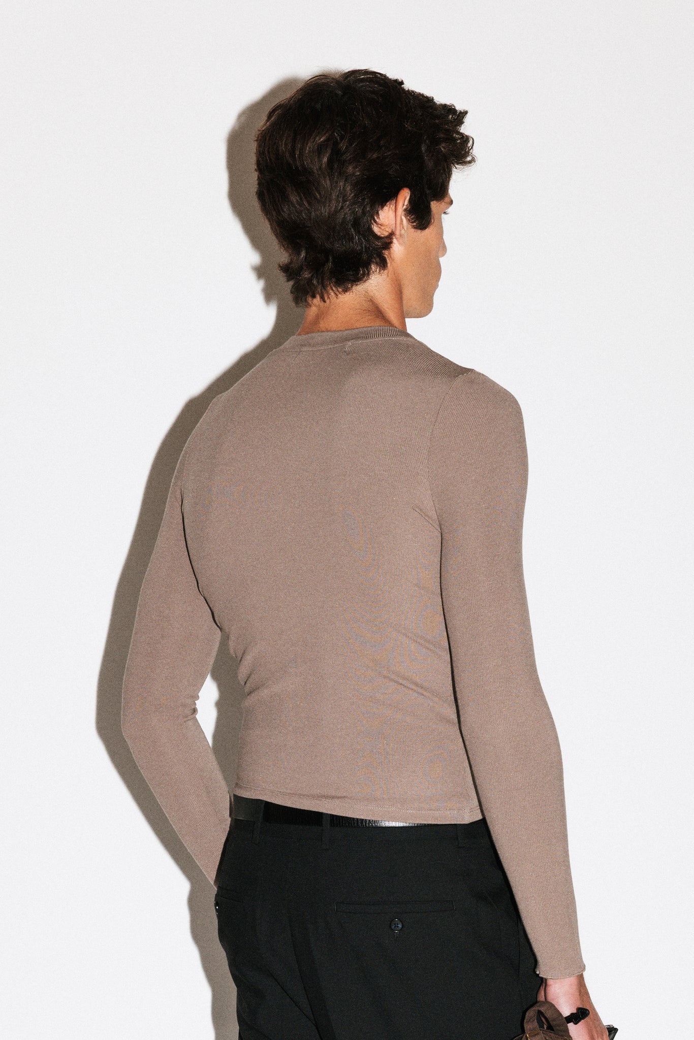 Murray Slim Long Sleeve Silk Henley  |  Taupe Brown