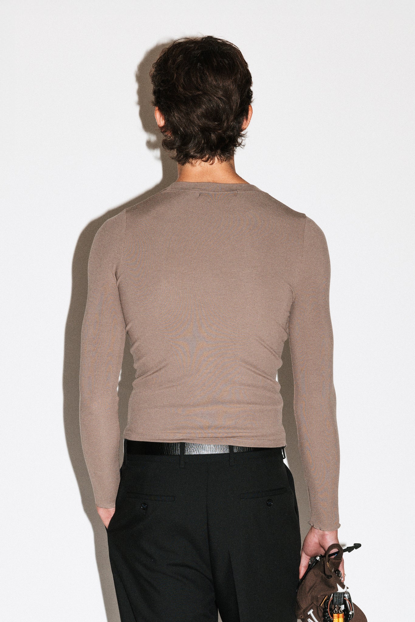 Murray Slim Long Sleeve Silk Henley  |  Taupe Brown