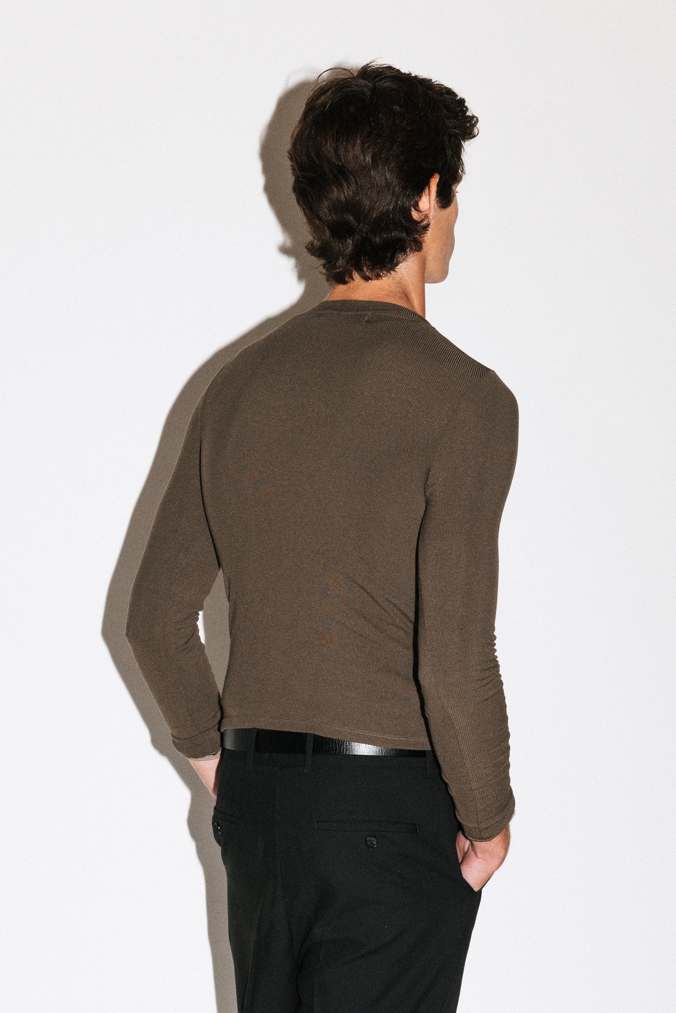 Murray Slim Long Sleeve Silk Henley  |  Olive