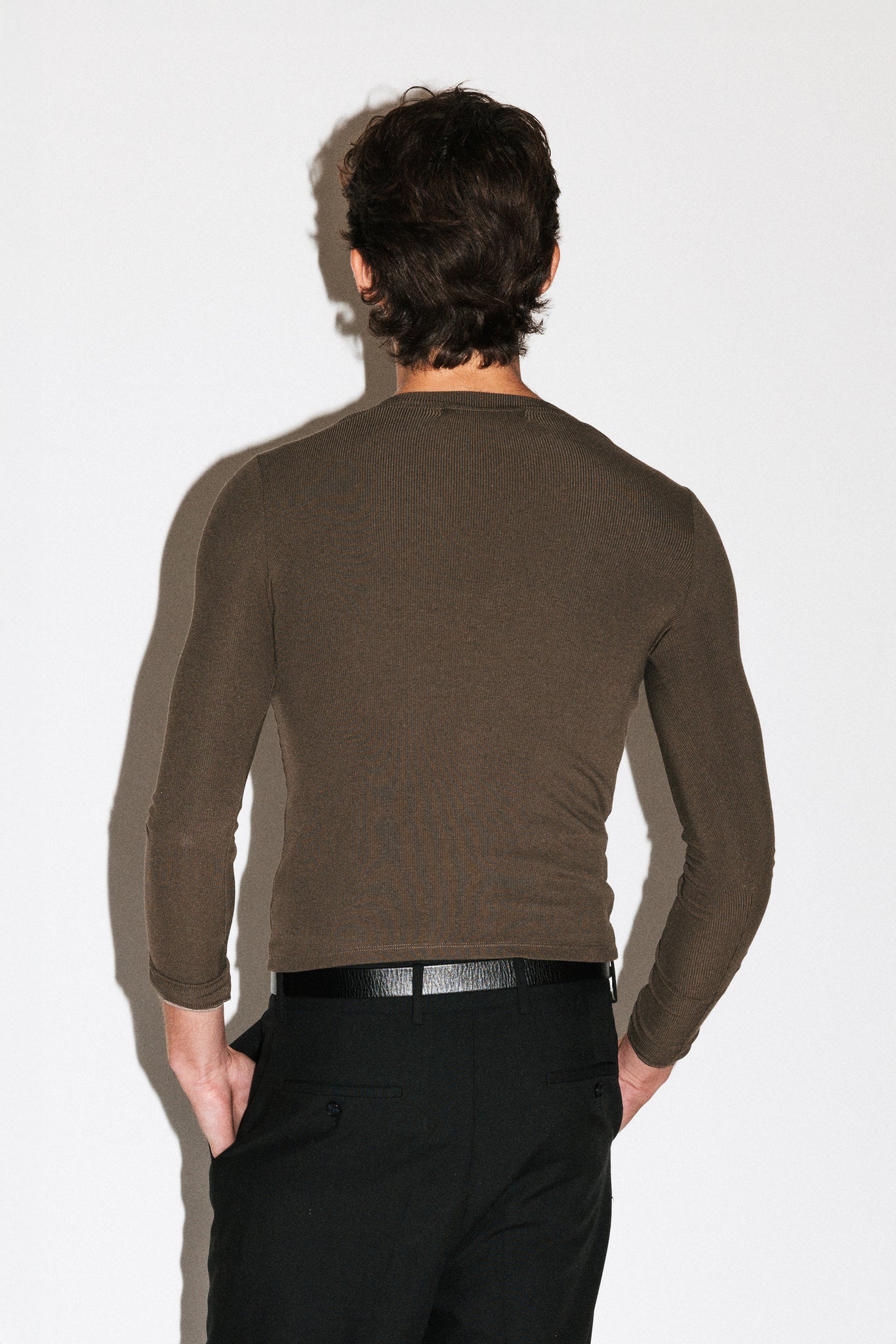 Murray Slim Long Sleeve Silk Henley  |  Olive