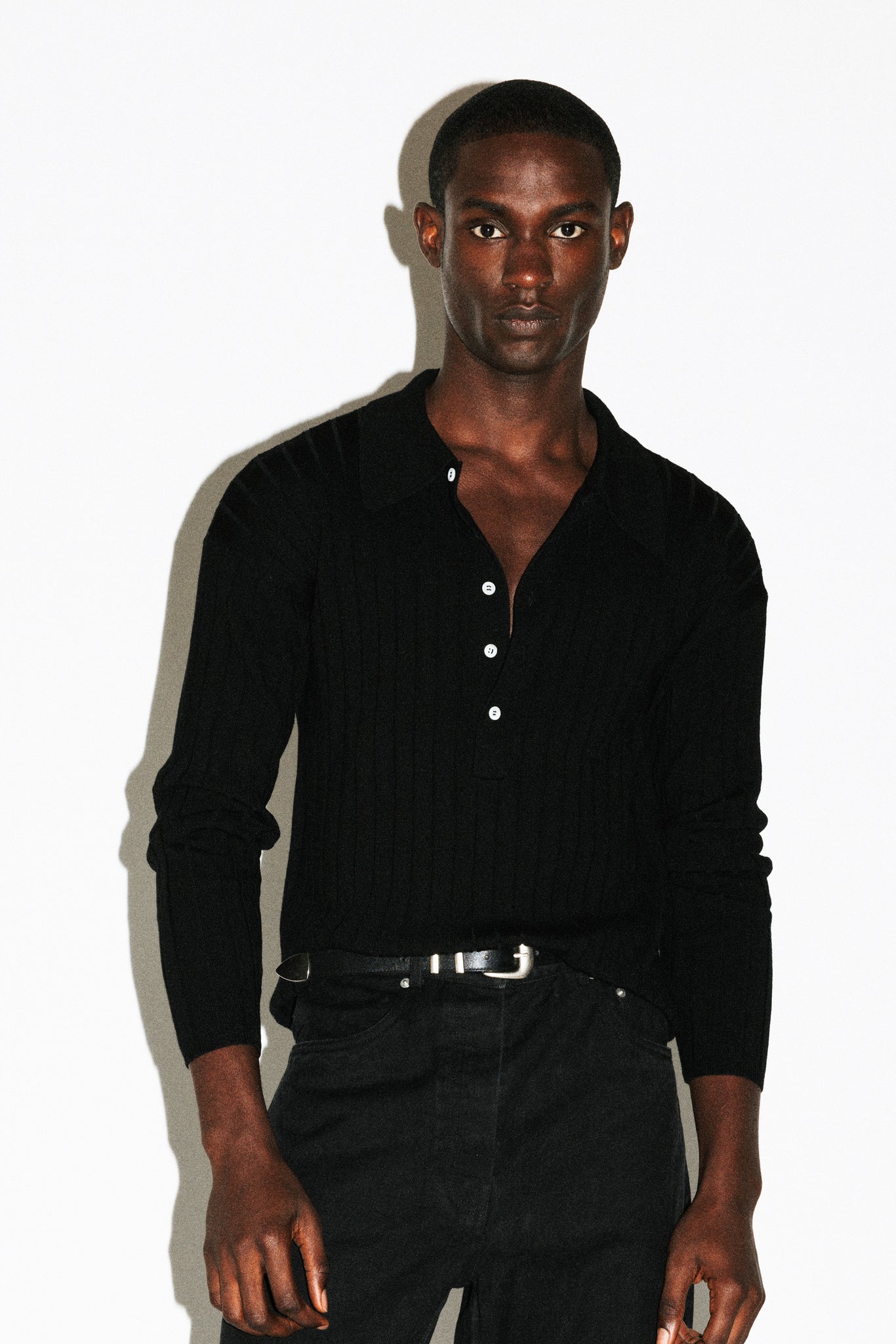 Vista Ribbed Wool Polo  |  Black