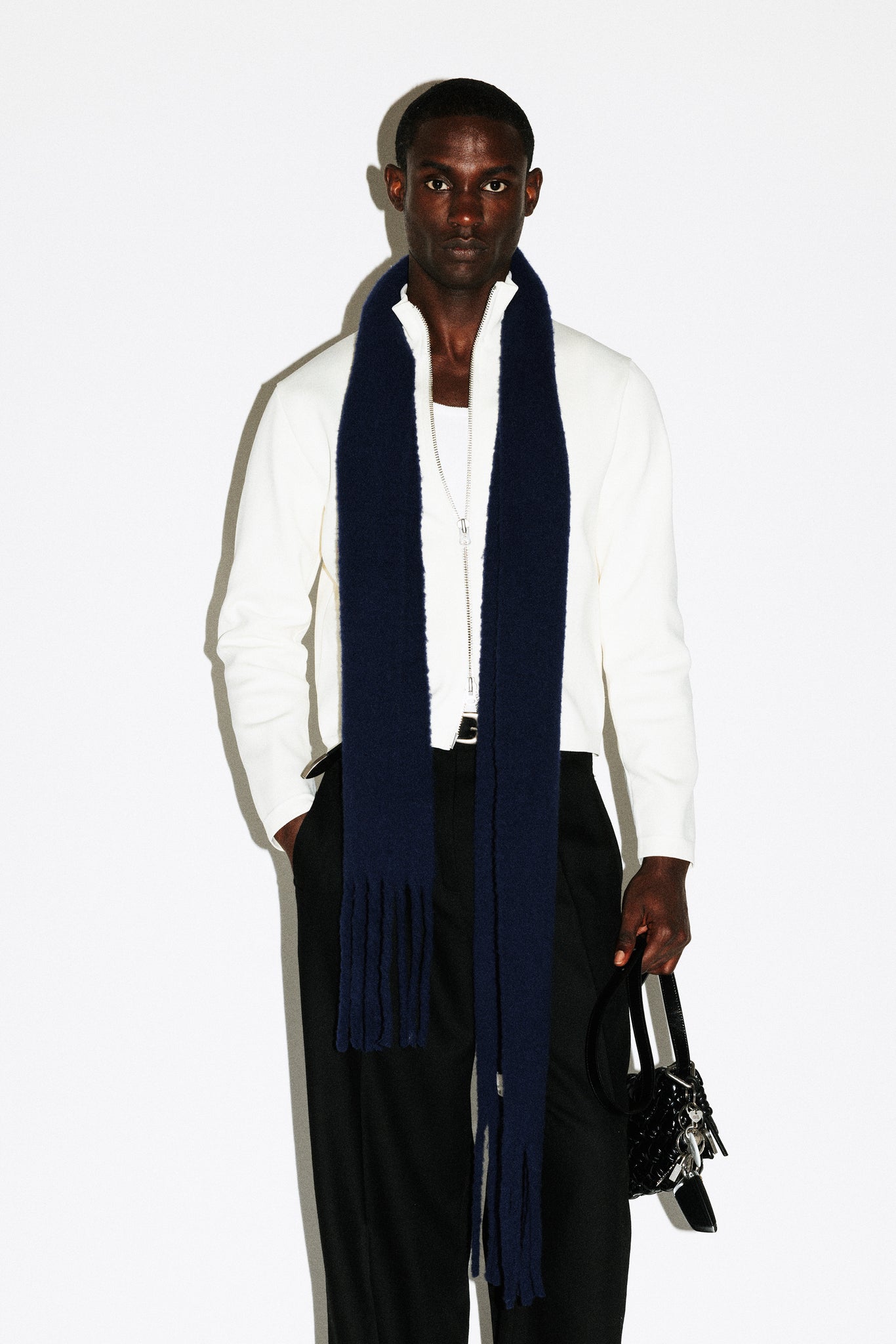 Beverly Brushed Wool Skinny Scarf  |  Navy