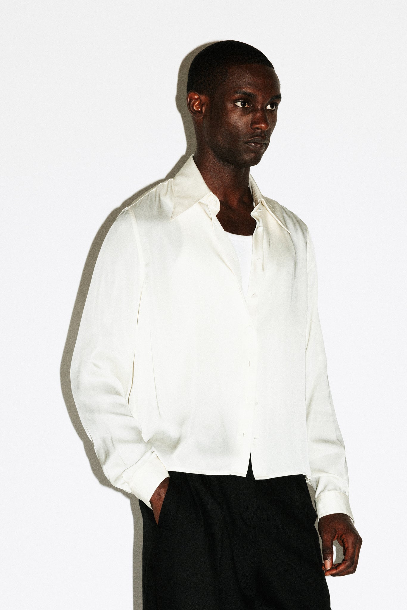 Bedford Fluid Gloss Satin Shirt  |  Ivory