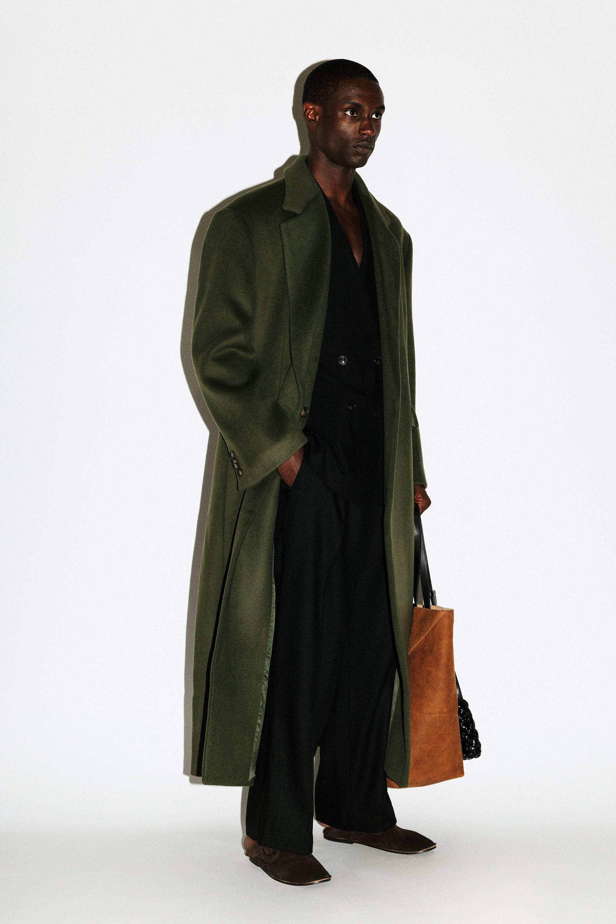 AM2 Coat sold Men's Large Green With Brown Cow Leather Trim Heavy and Warm