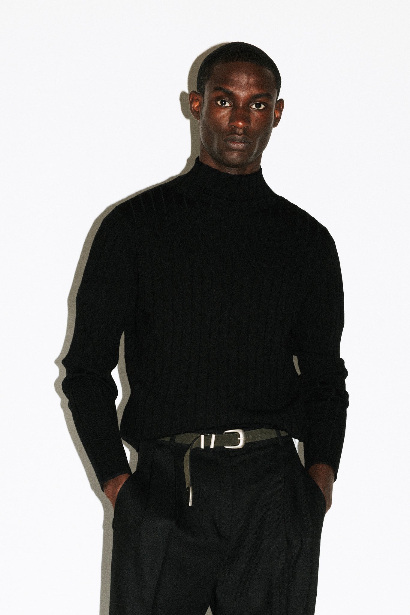 Dayton Slim Ribbed Wool Mockneck  |  Black