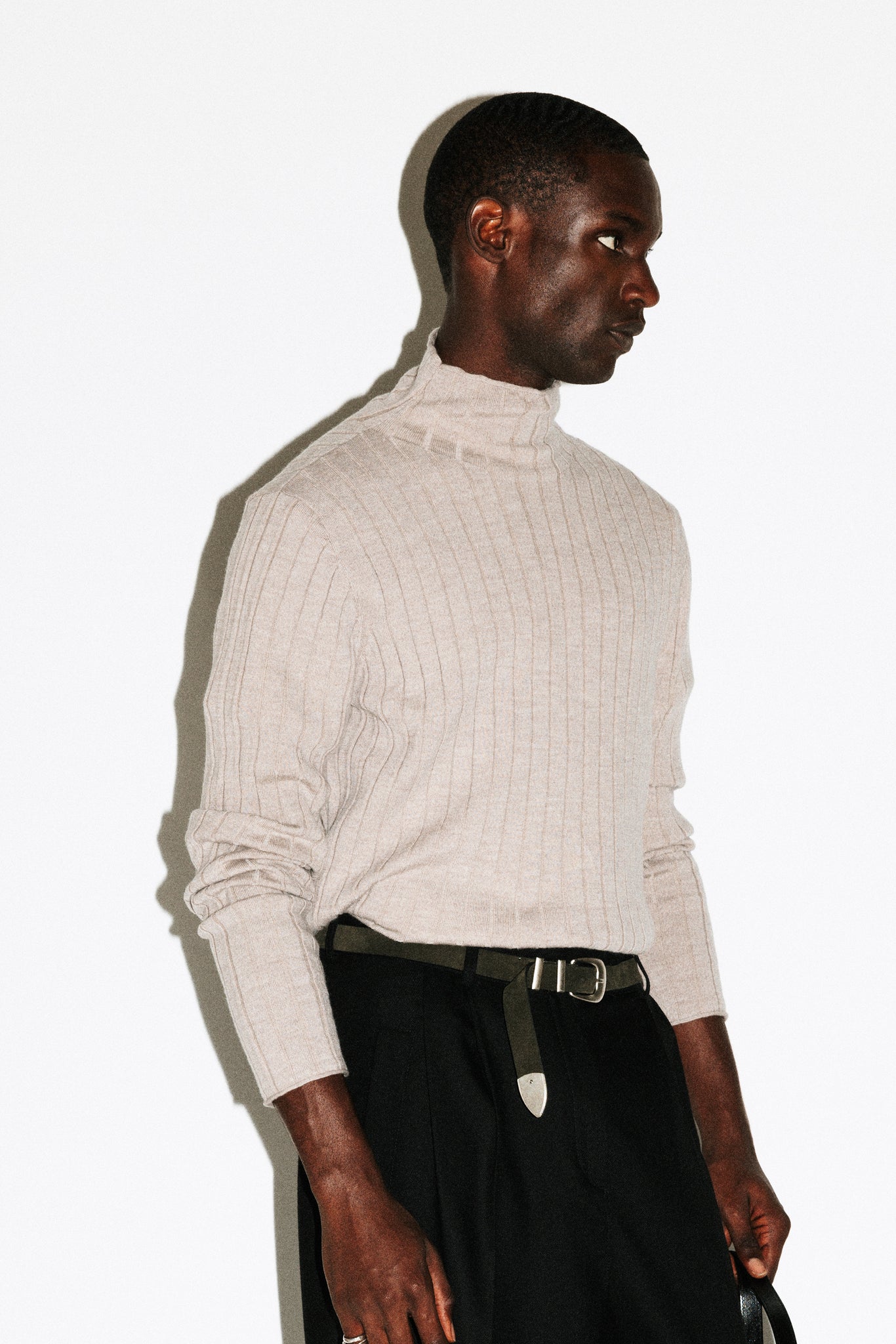 Dayton Slim Ribbed Wool Mockneck  |  Oat