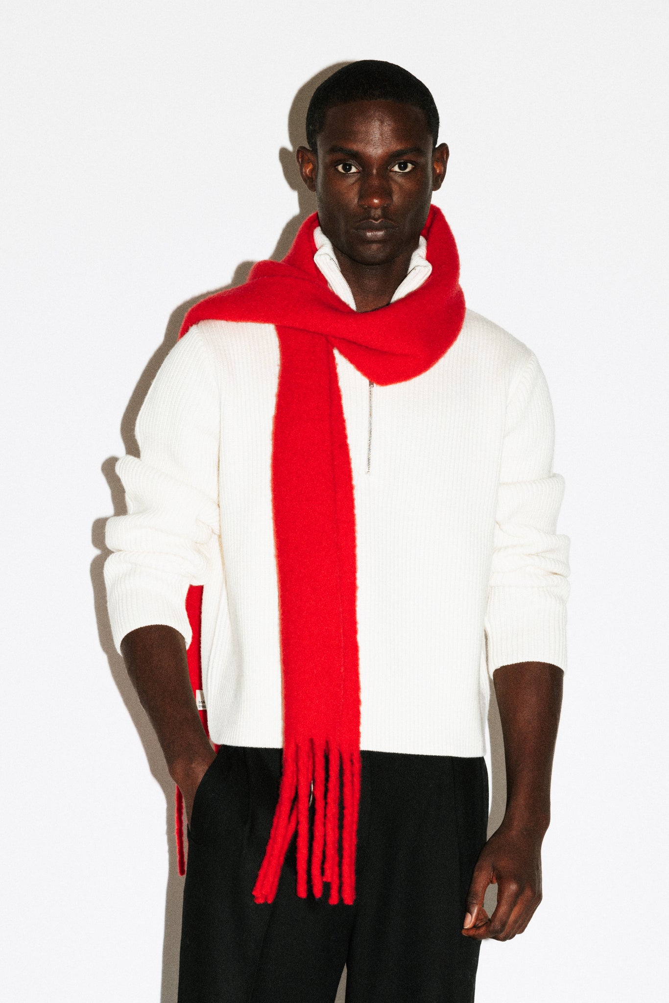 Beverly Brushed Wool Skinny Scarf  |  Red