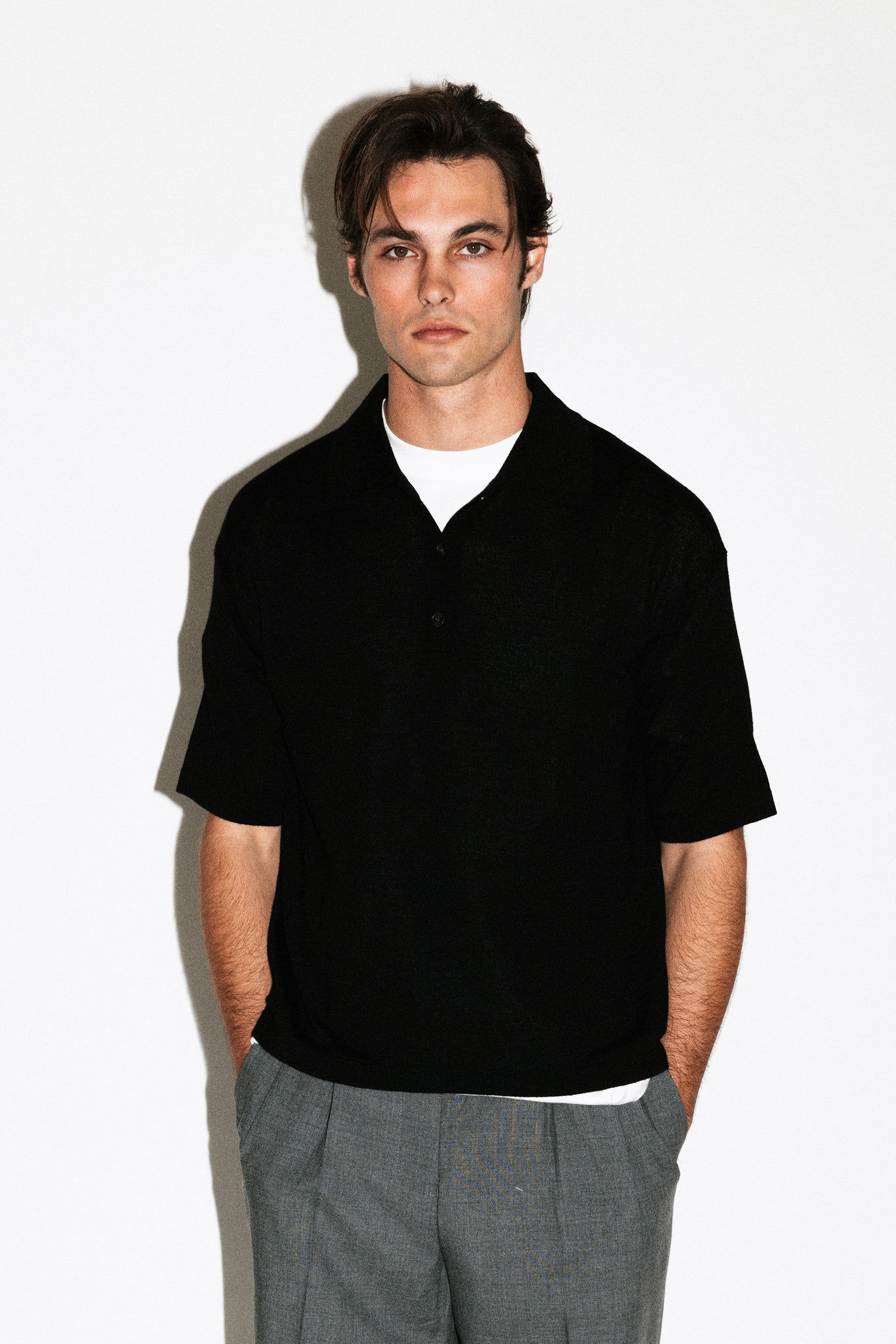 Deane Oversized Merino Polo  |  Black