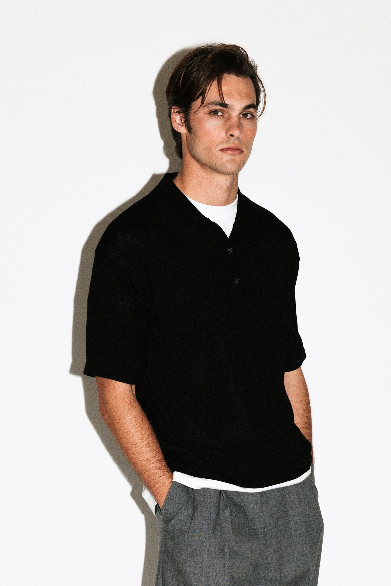 Deane Oversized Merino Polo  |  Black