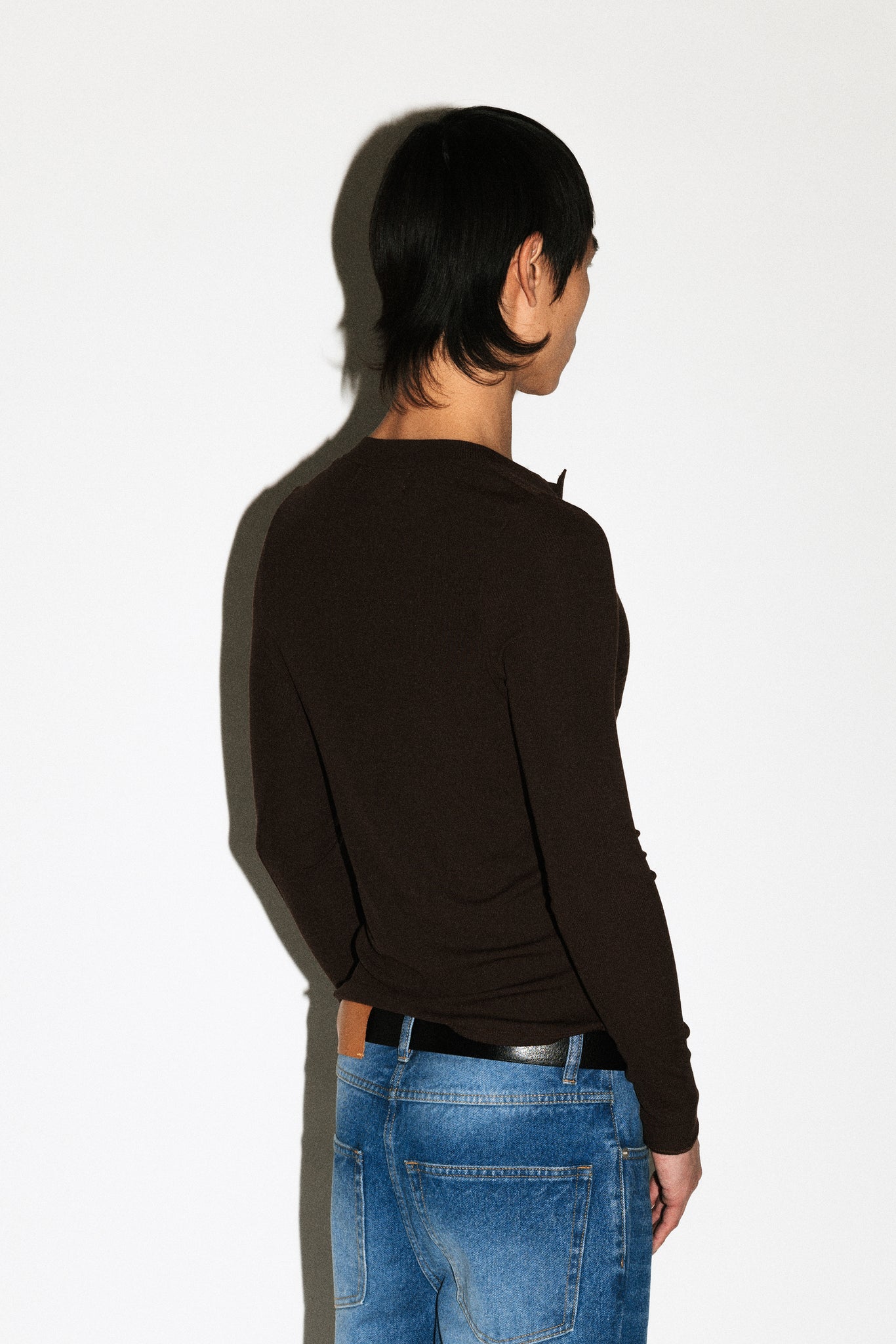 Murray Slim Long Sleeve Silk Henley  |  Chocolate Brown