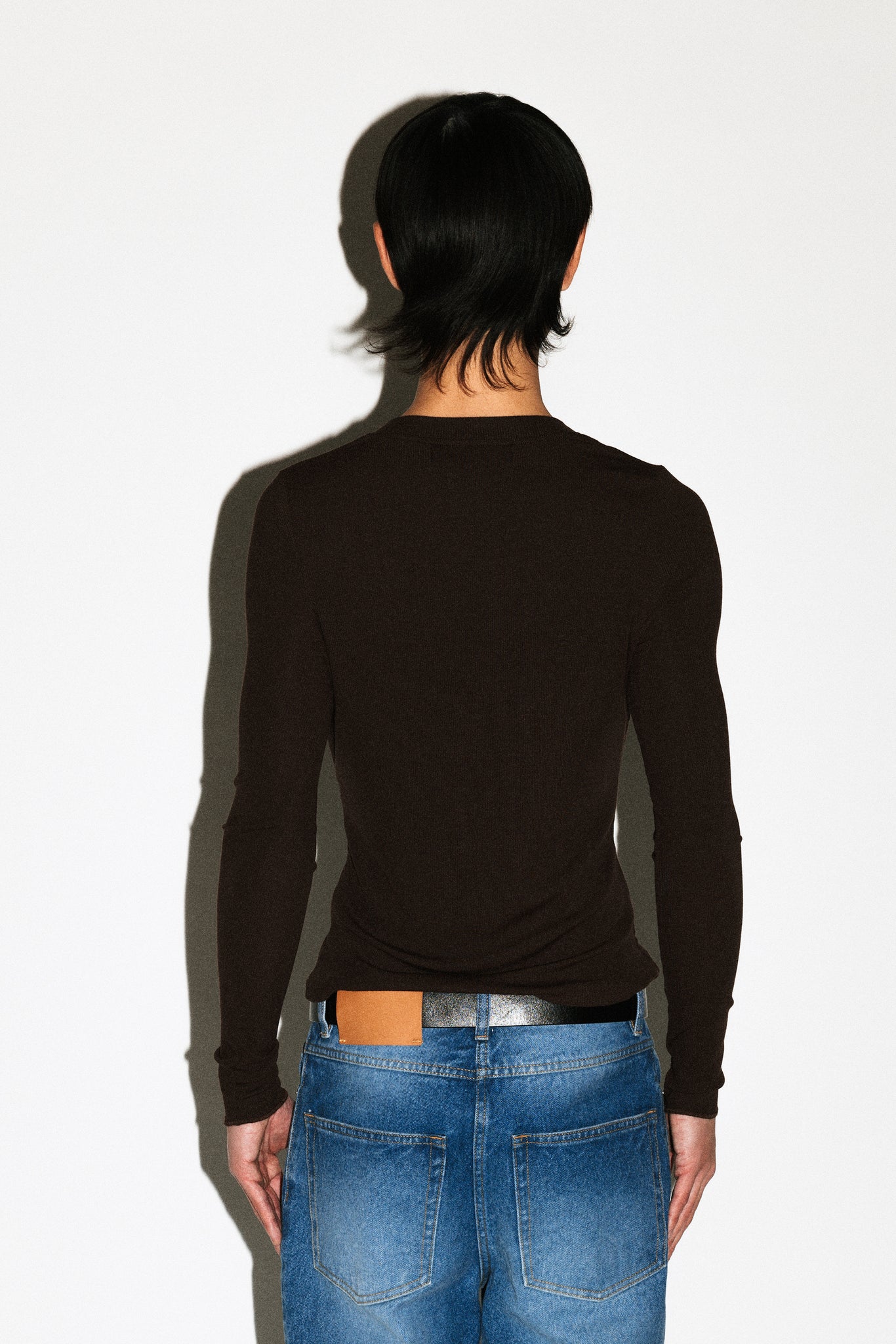 Murray Slim Long Sleeve Silk Henley  |  Chocolate Brown