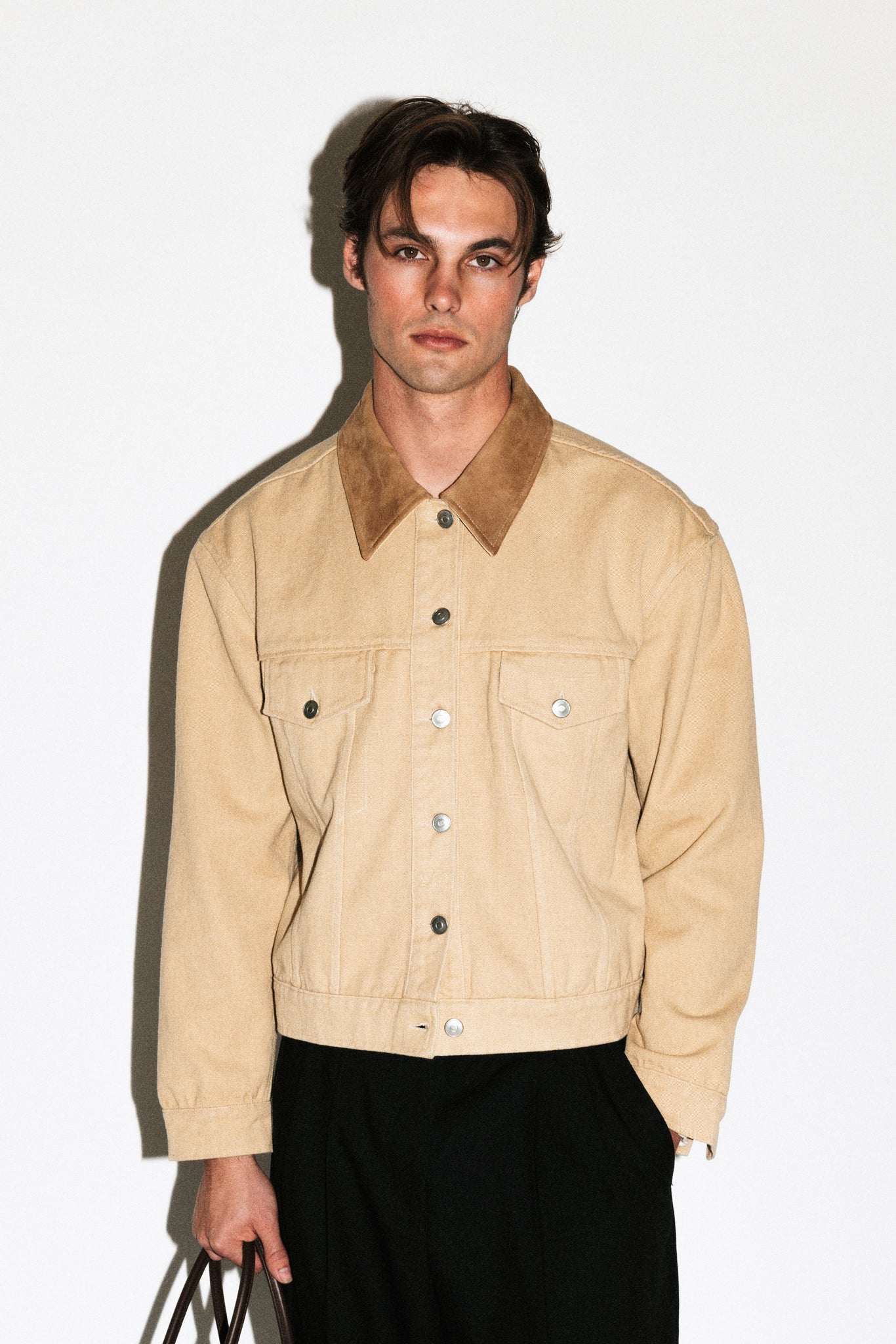 Runyon Suede Collar Denim Jacket  |  Tan