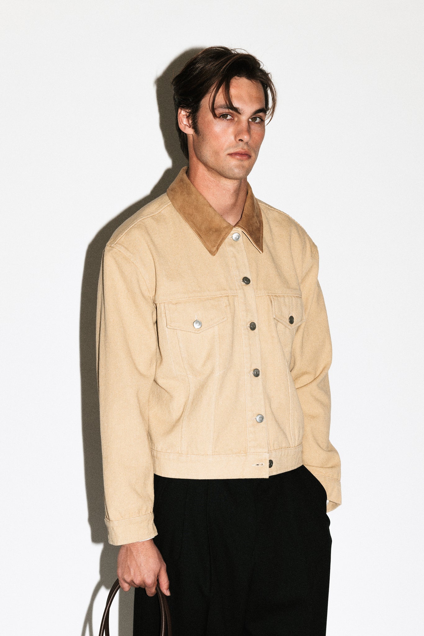 Runyon Suede Collar Denim Jacket  |  Tan