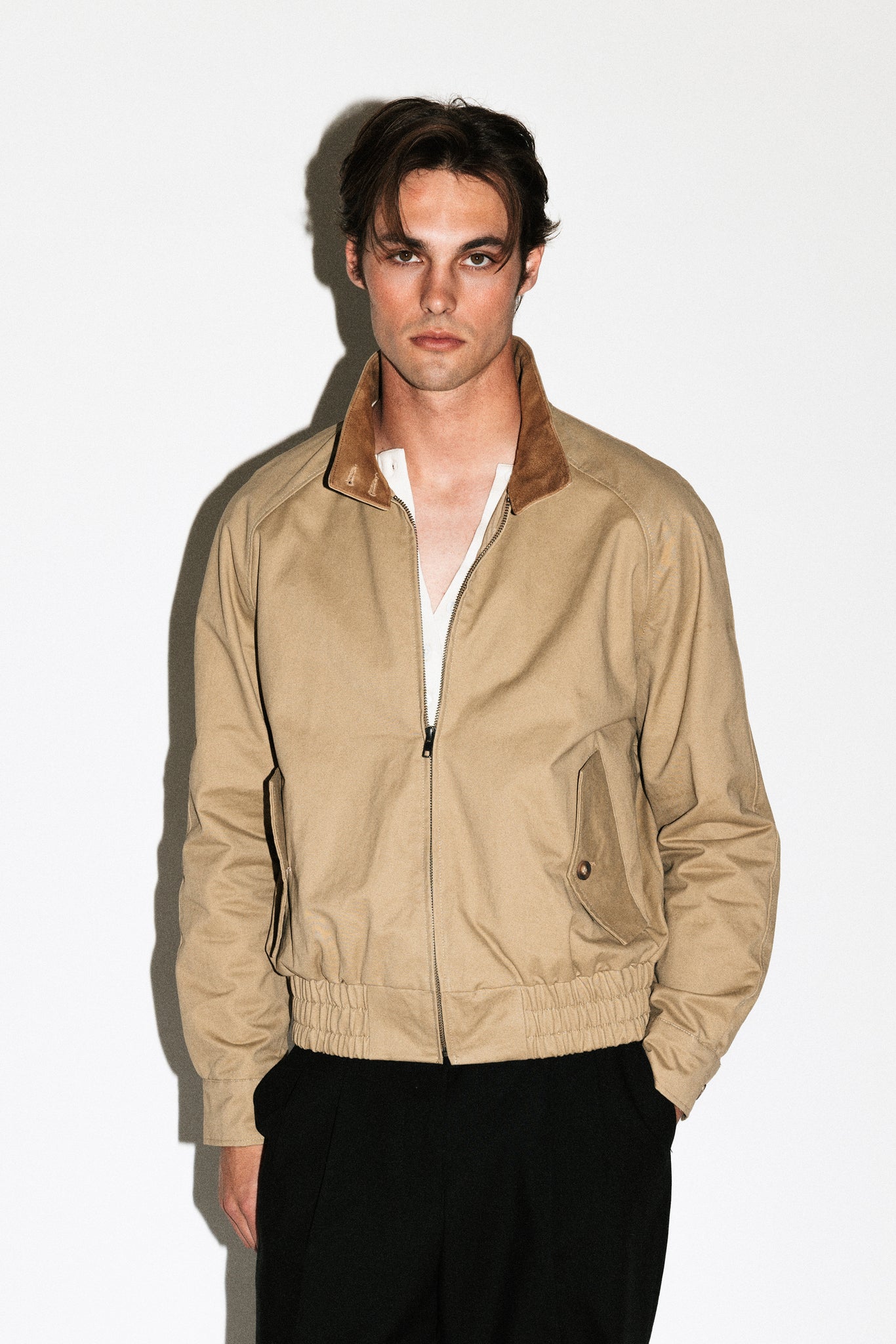 Terrace Suede Collar Harrington Jacket  |  Tan