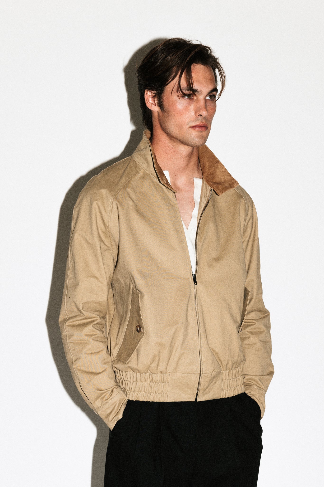 Terrace Suede Collar Harrington Jacket  |  Tan