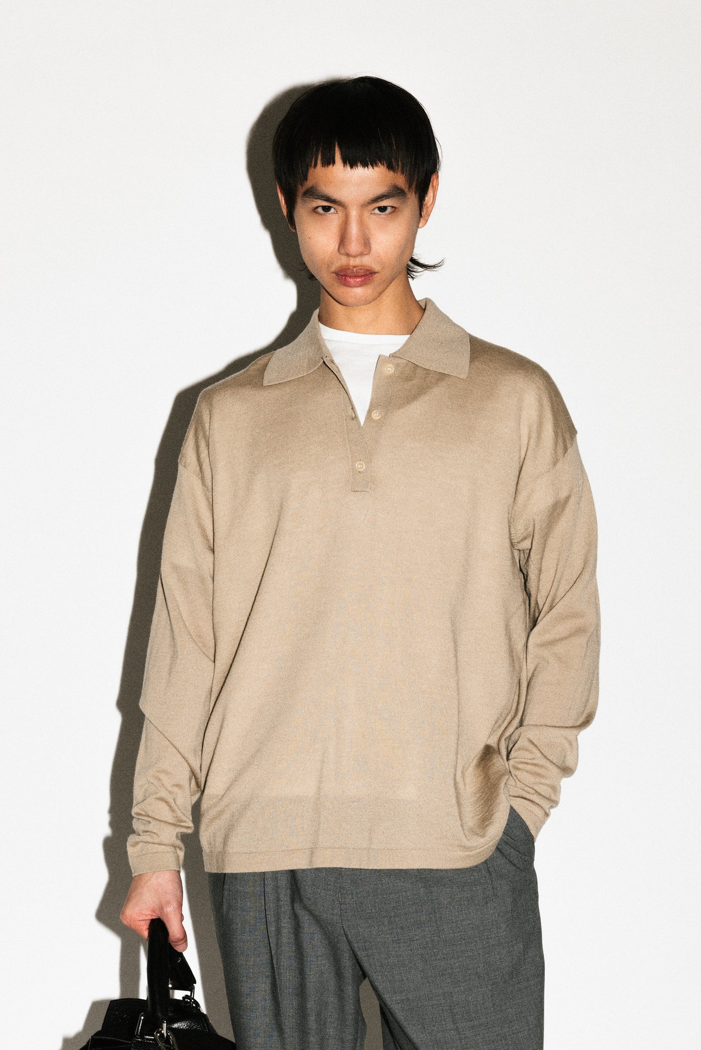 Lakeview Long Sleeve Merino Polo  |  Travertine