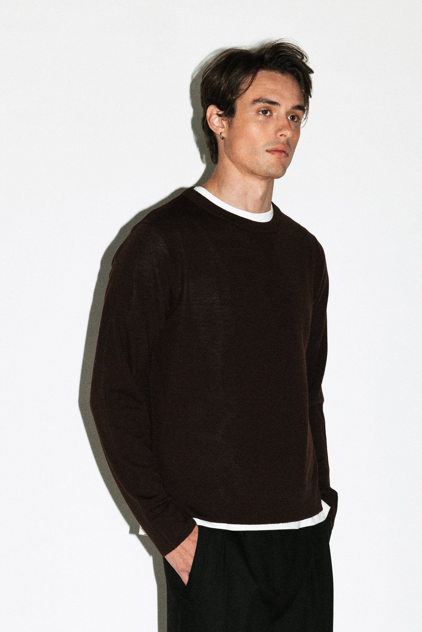 Hauser 90s Fit Crewneck Sweater  |  Chocolate Brown