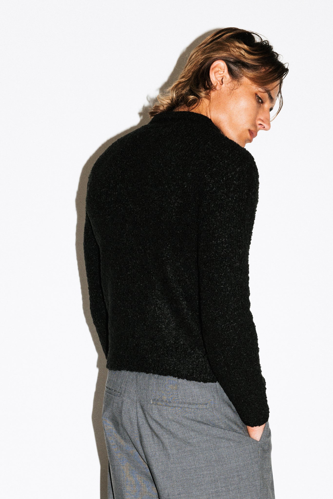 Hoover Textural Slim Zip Cardigan  |  Black