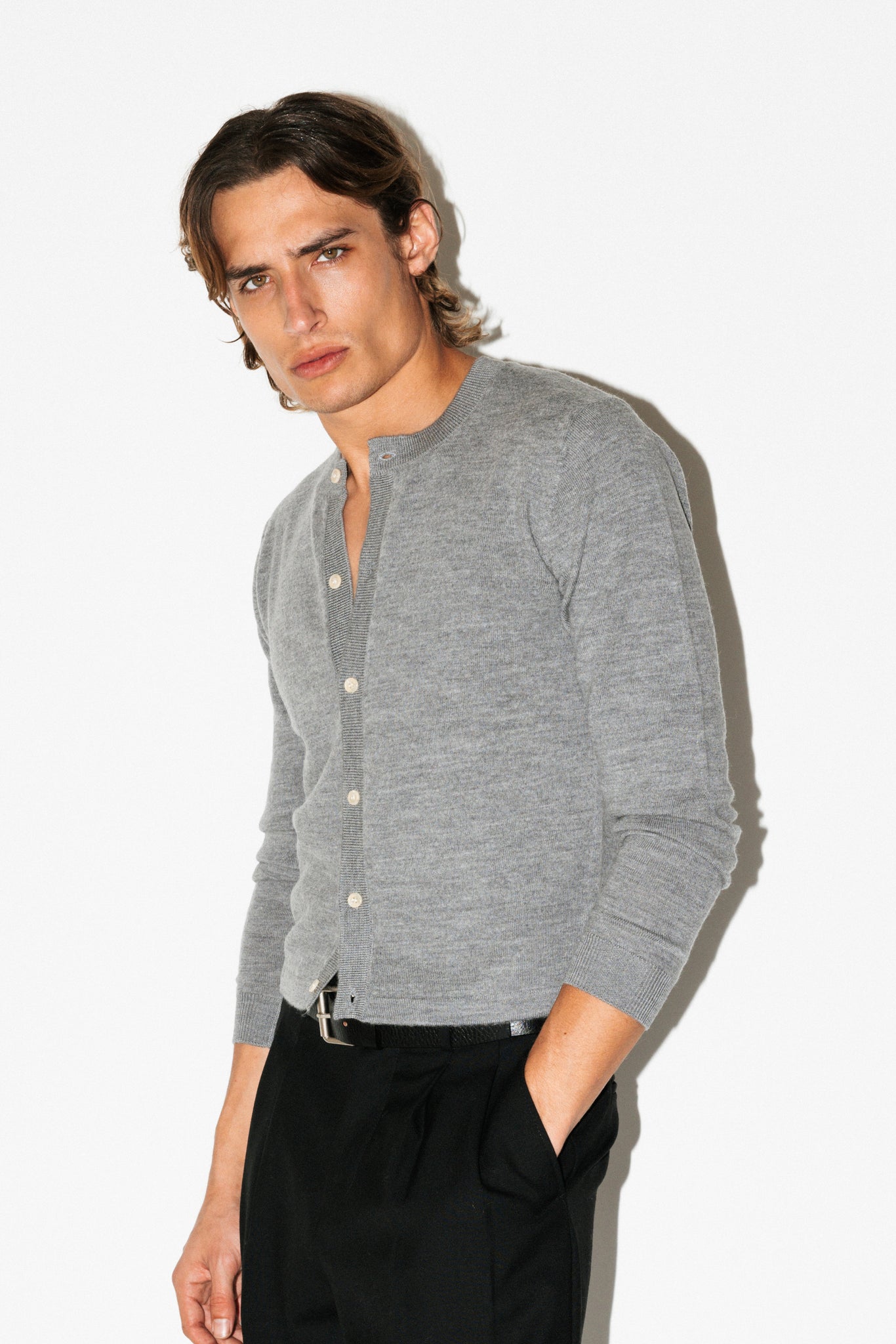 Almont Slim Crew Cardigan  |  Grey Melange