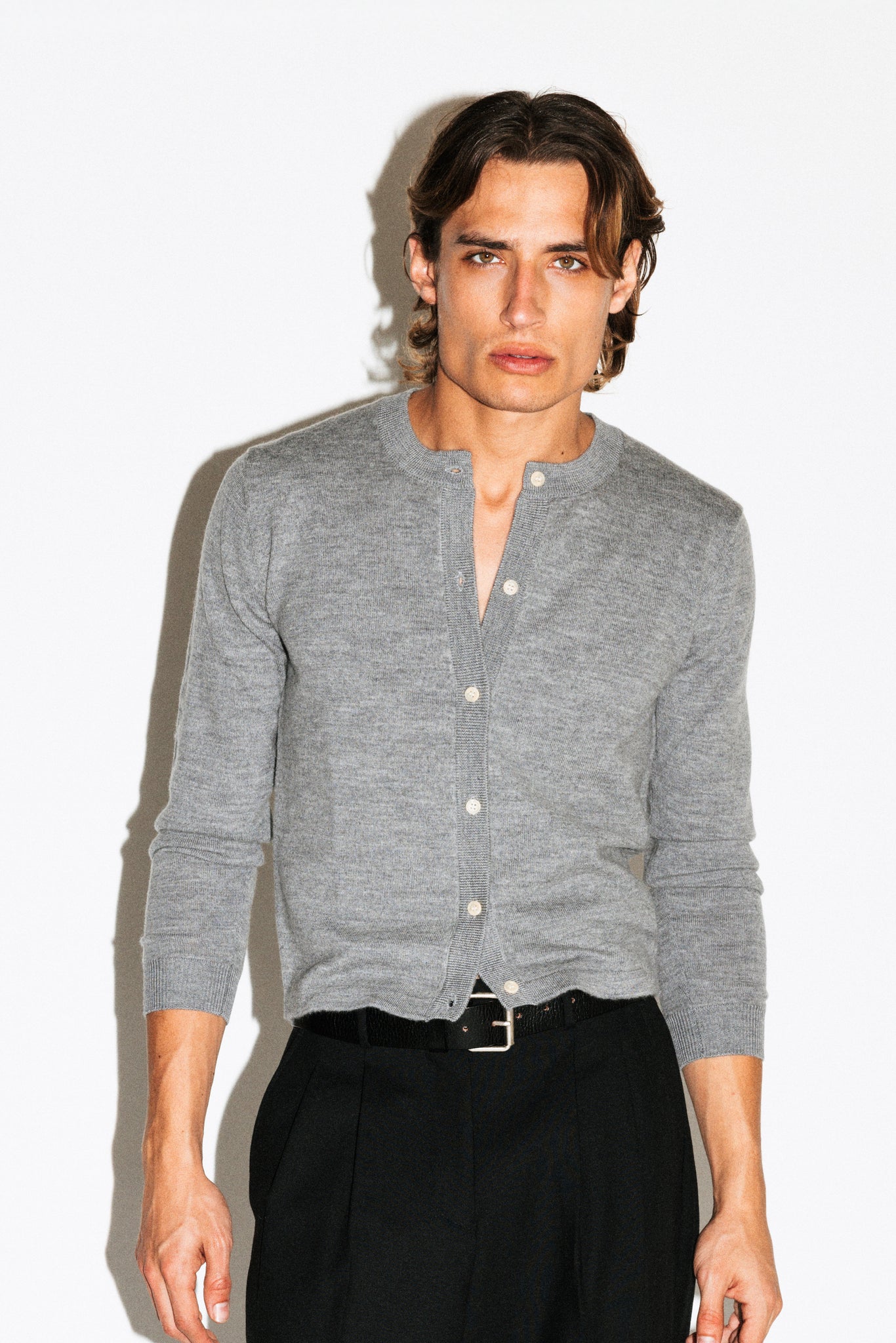 Almont Slim Crew Cardigan  |  Grey Melange