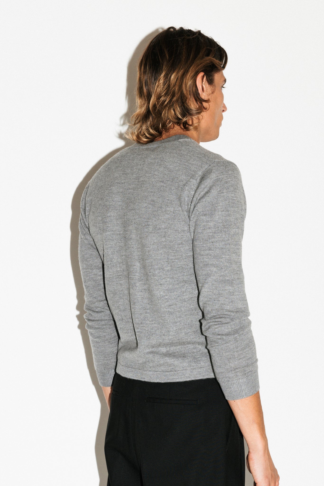 Almont Slim Crew Cardigan  |  Grey Melange