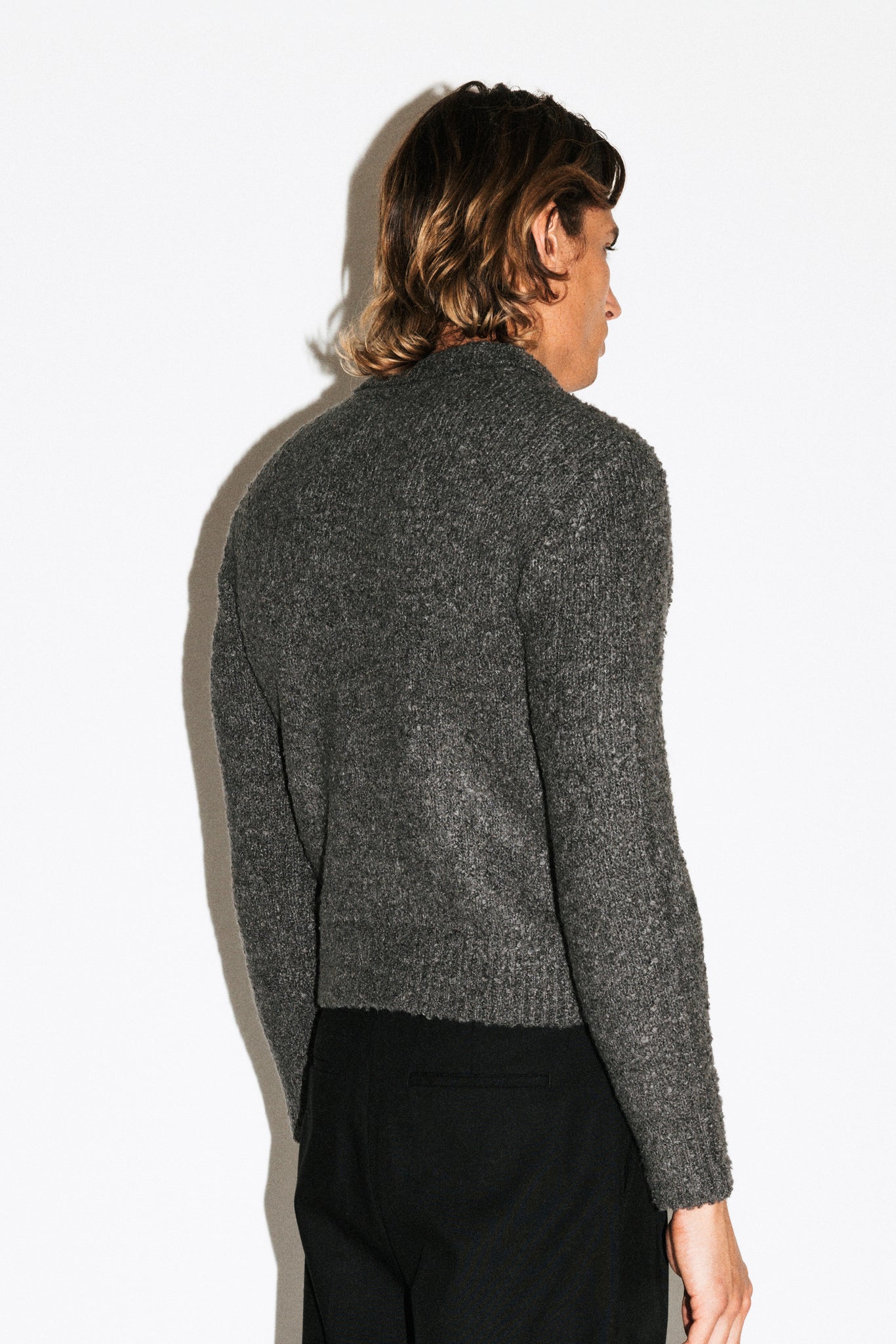 Hoover Textural Slim Zip Cardigan  |  Charcoal Grey